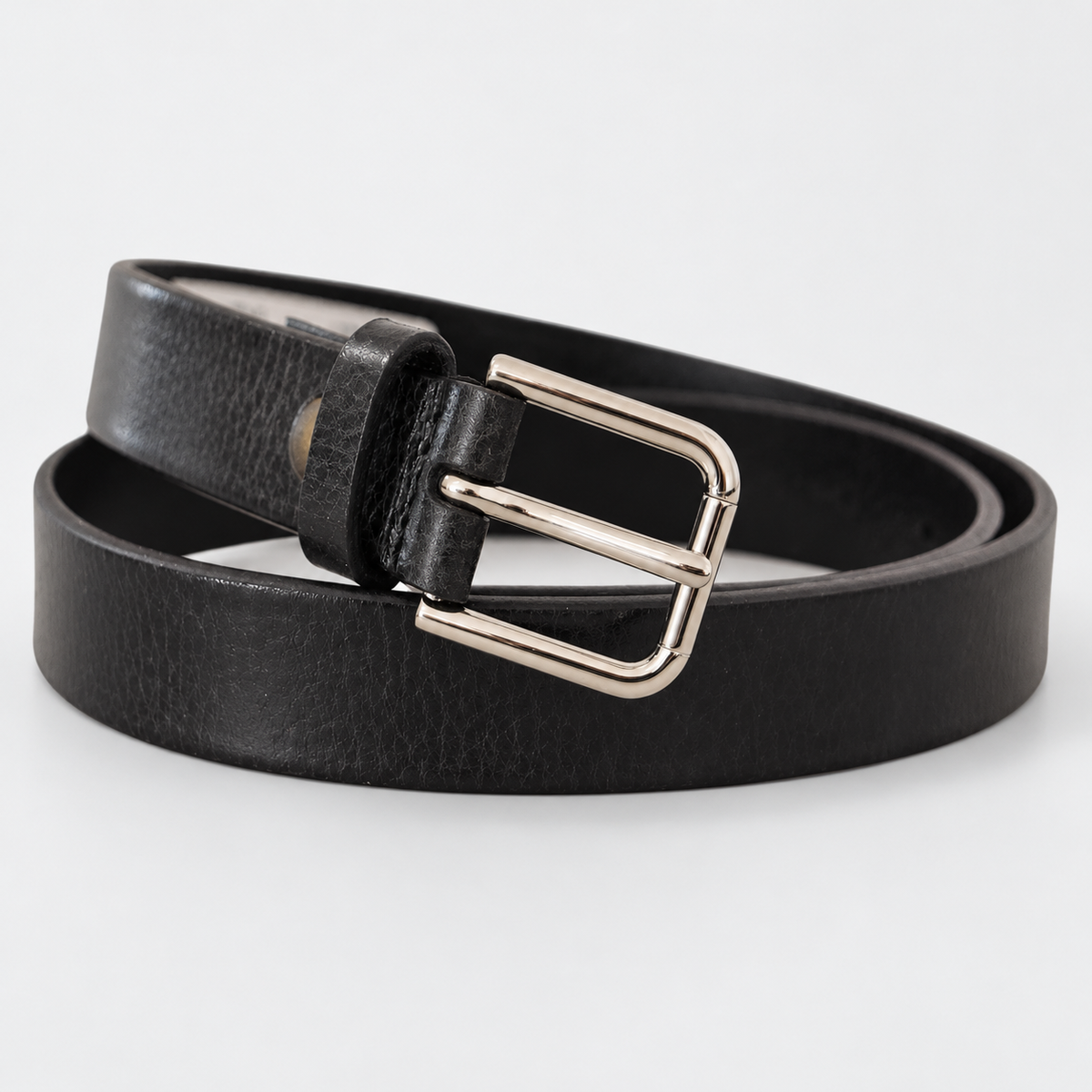 Dolce & Gabbana Calf Leather Silver Tone Black Metal Buckle Belt - studio view 2