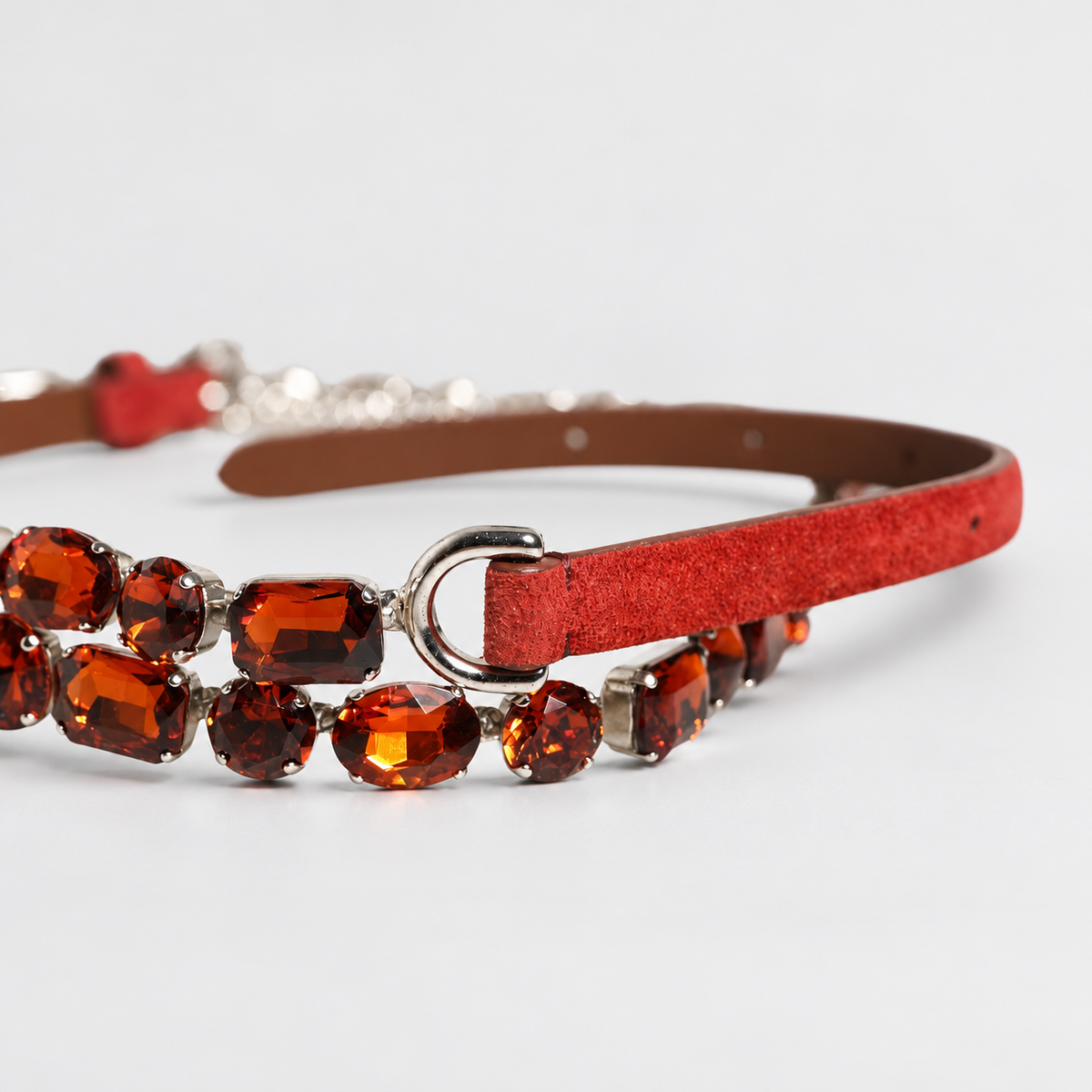 Dolce & Gabbana Red Velvet Crystals Chain Embellished Belt - BE1010 A1571 - studio view 5