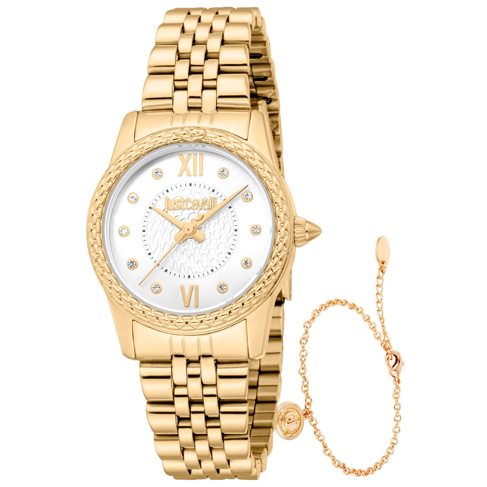 Комплект дамски часовник и гривна Women’s watch Just Cavalli SET Sublime Animalier JC1L360M0055 Yellow Gold Silver