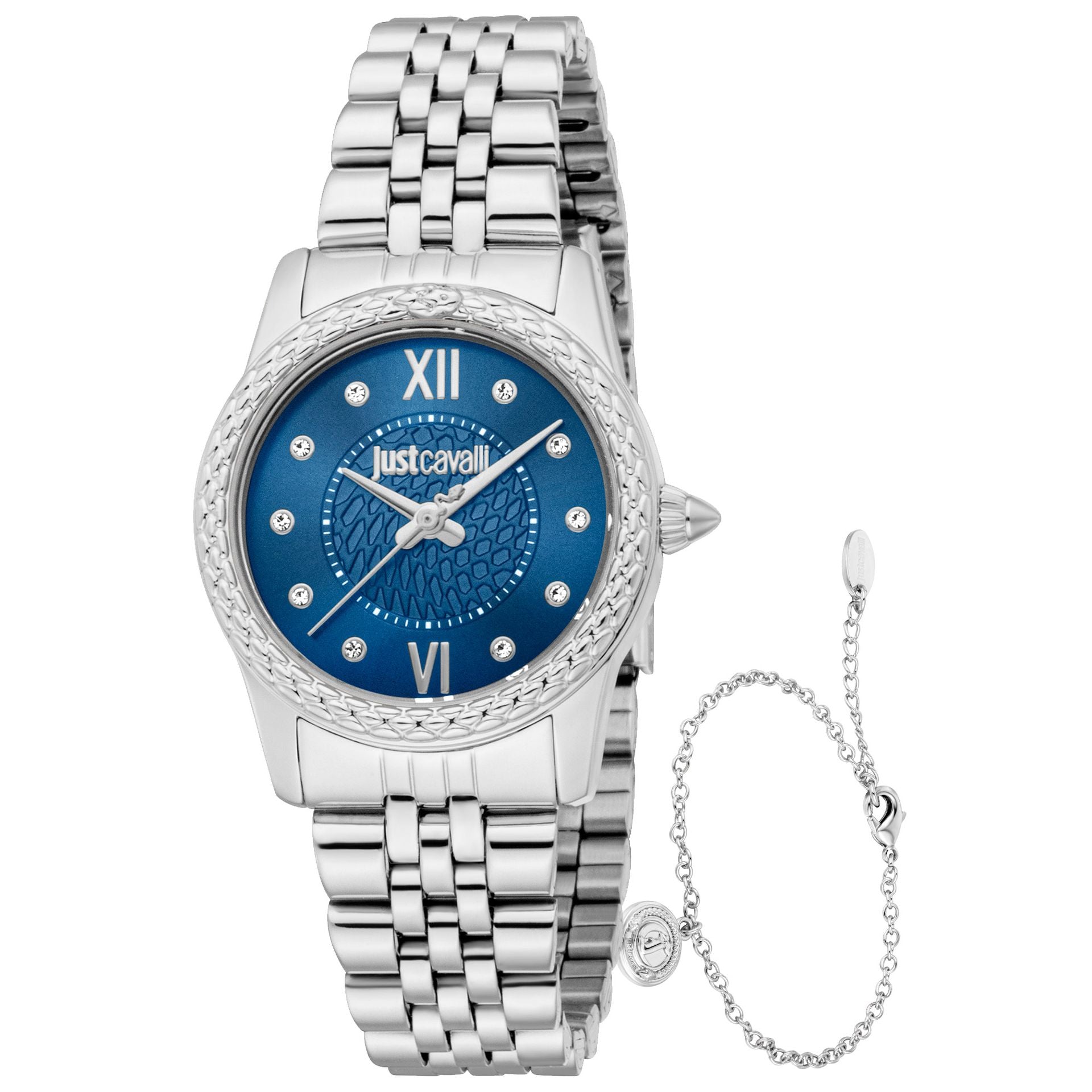 Комплект дамски часовник и гривна Women’s watch Just Cavalli SET Sublime Animalier JC1L360M0045 Silver Blue