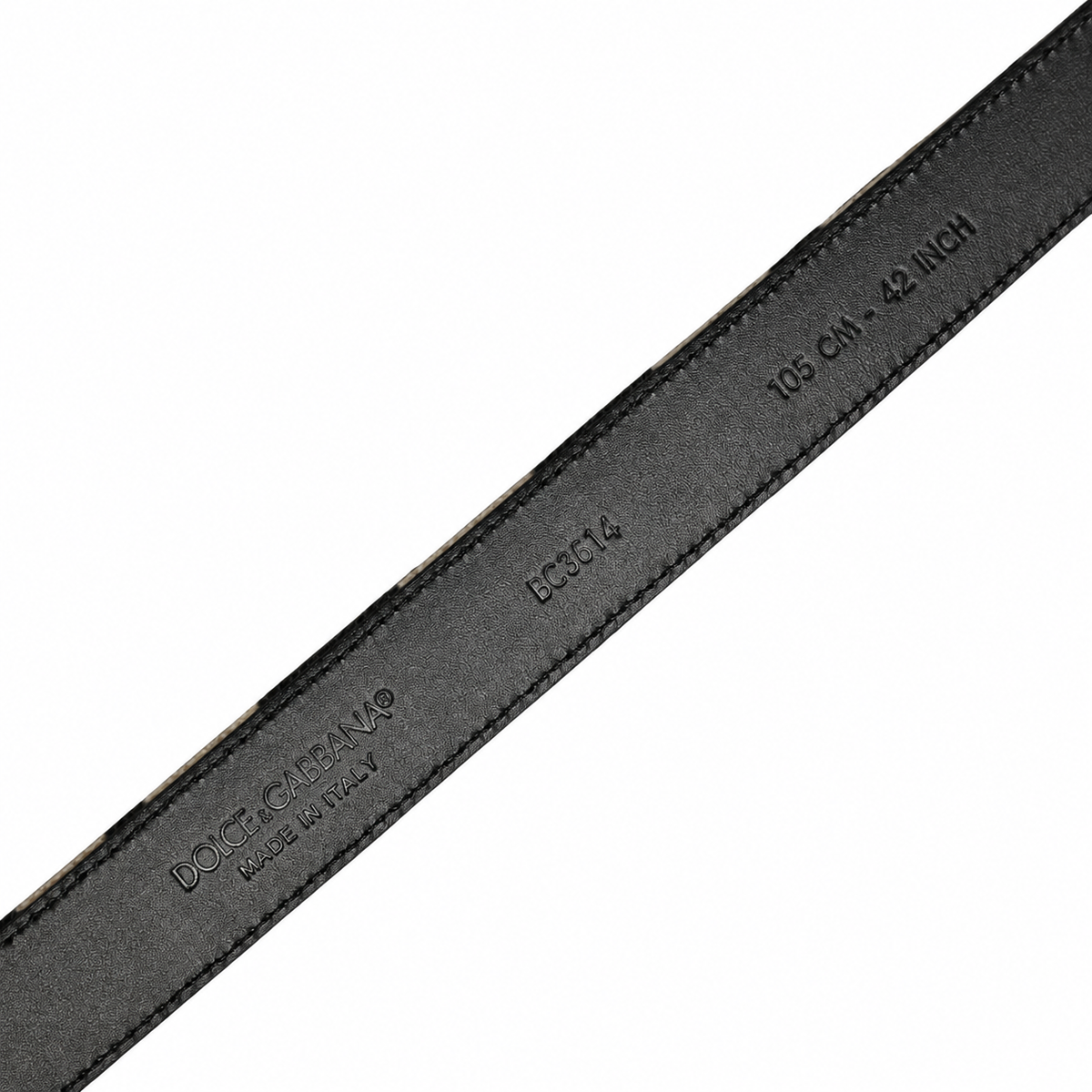 Men's belt Dolce & Gabbana SKU: BC3614 AR715 back logo and size stamp close-up