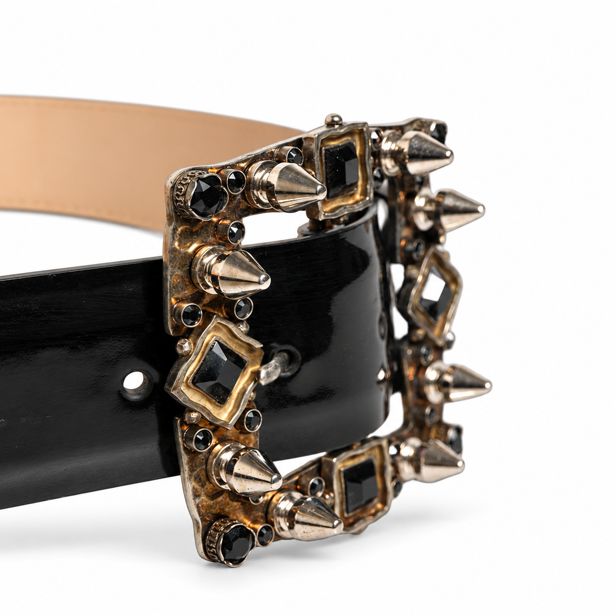 Dolce & Gabbana Black Leather Crystal Metal Buckle Belt - BE1245 AI168 - view 3