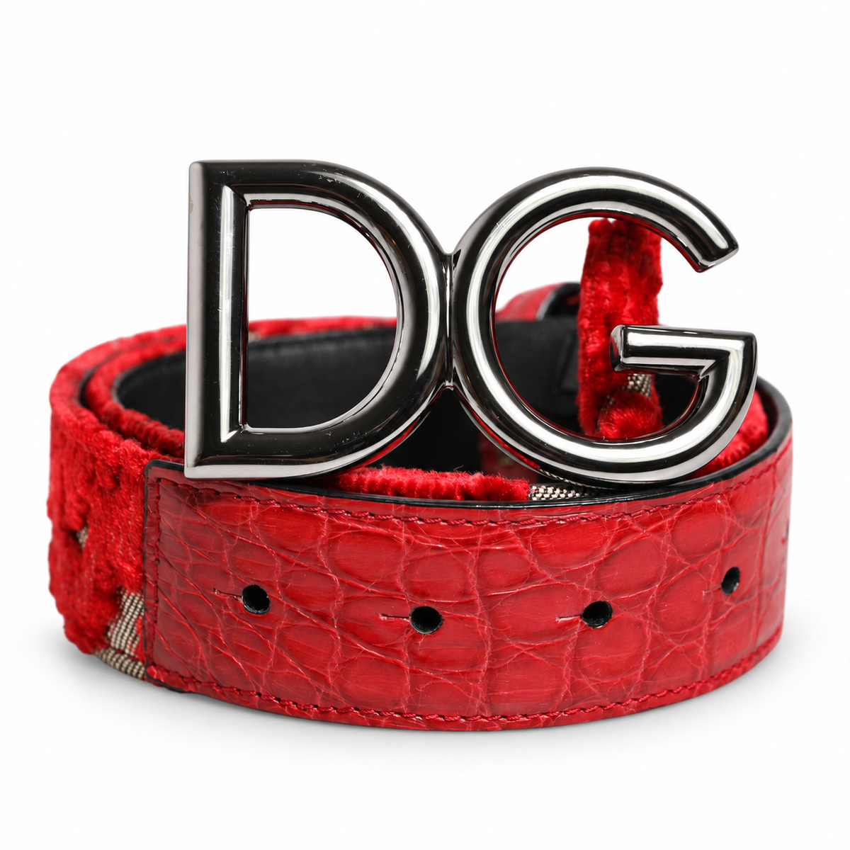 Dolce & Gabbana Red Viscose Silver DG Logo Metal Buckle Belt - BE1327 A2S05 - view 1