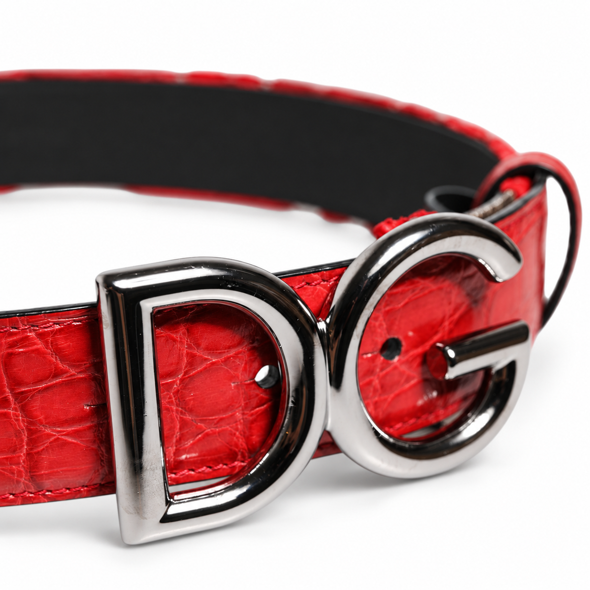 Dolce & Gabbana Red Viscose Silver DG Logo Metal Buckle Belt - BE1327 A2S05 - view 4