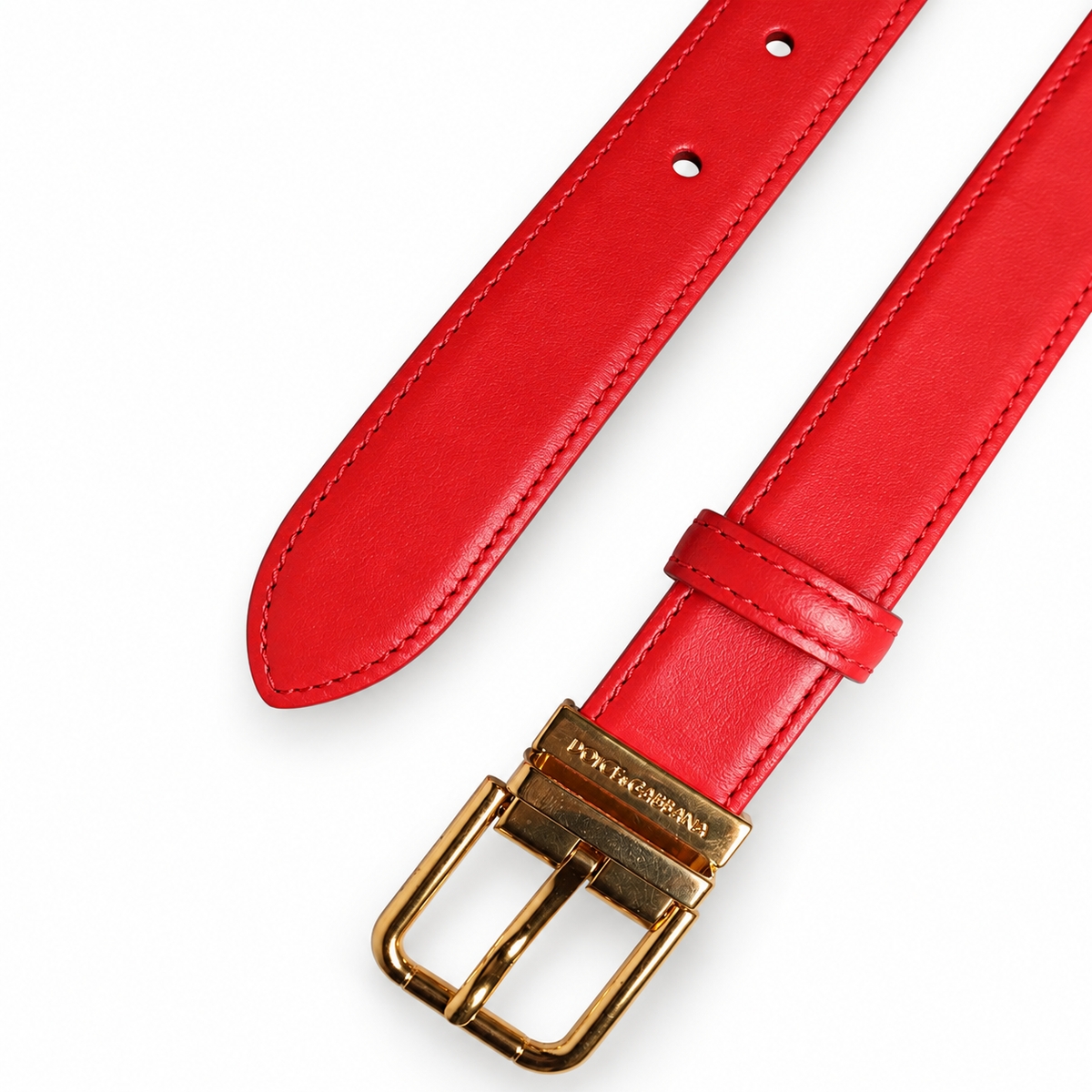 Dolce & Gabbana Red Leather Gold Metal Buckle Cintura Belt - BE1390 AW530 - view 6