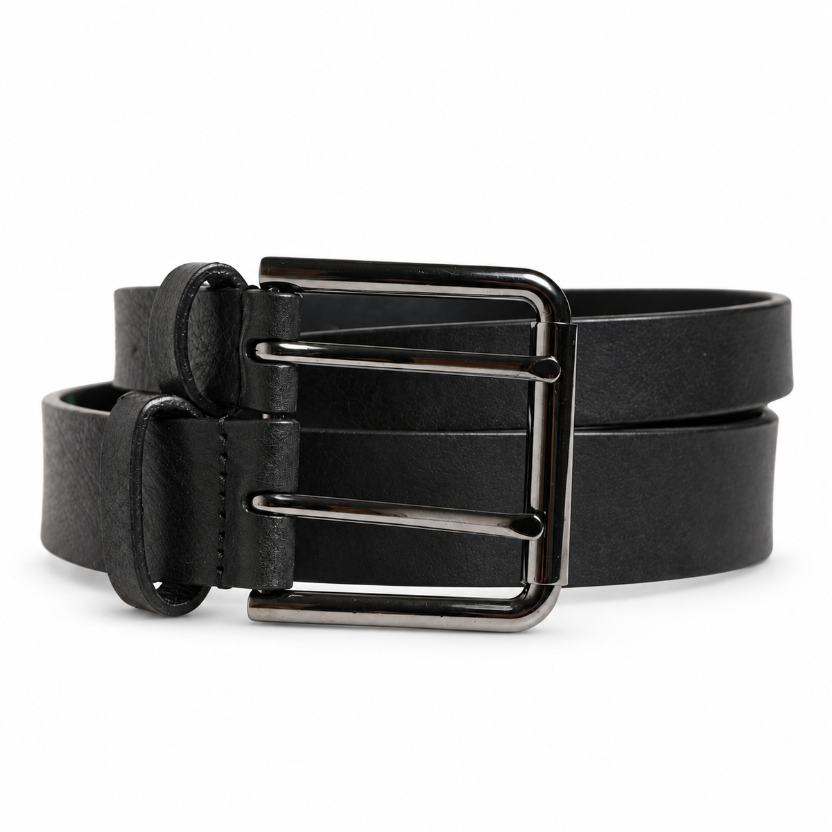Dolce & Gabbana Black Double Strap Leather Silver Buckle Belt - BC4529 AV480 - view 1