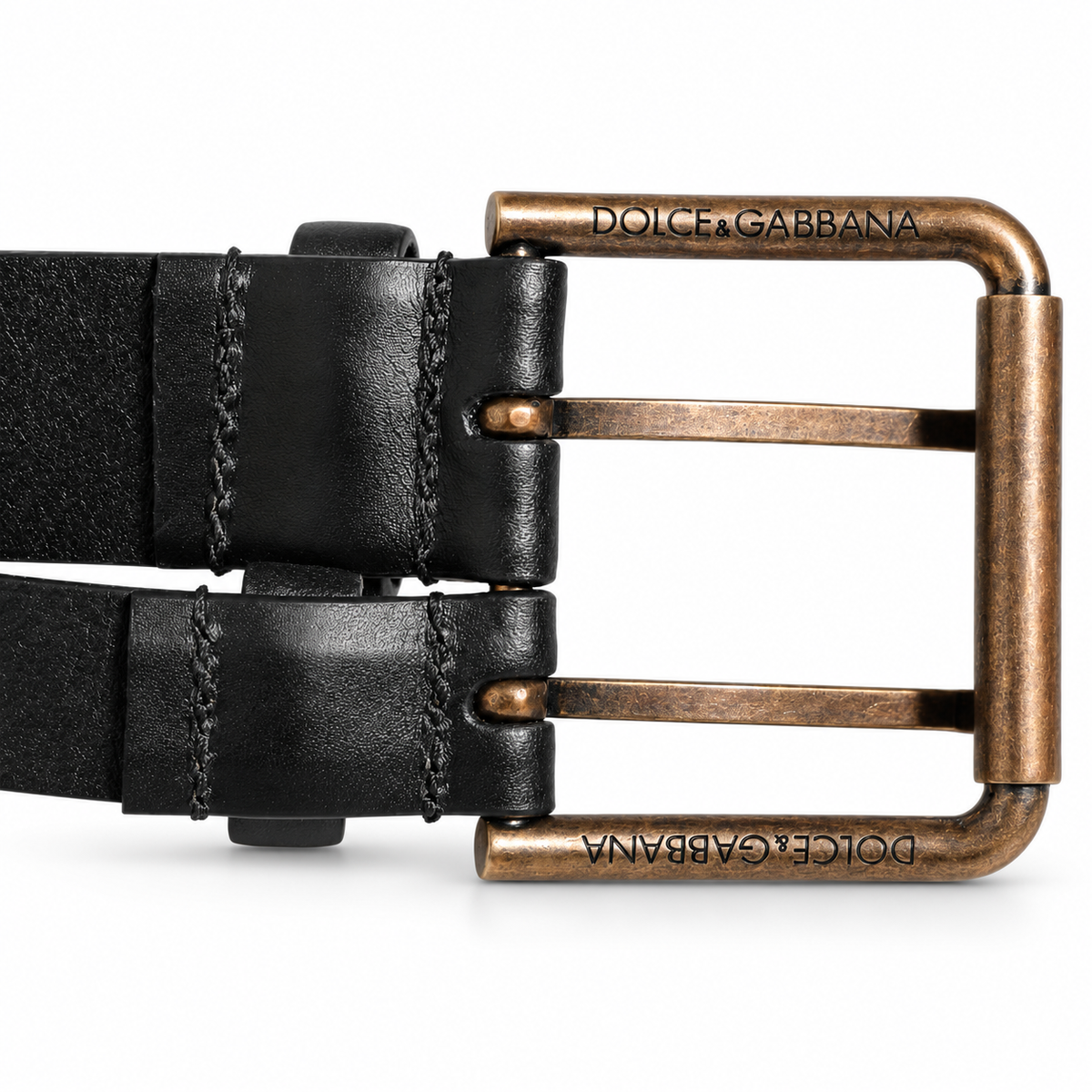 Dolce & Gabbana Black Double Strap Leather Brass Buckle Belt - BC4529 AX622 - view 3