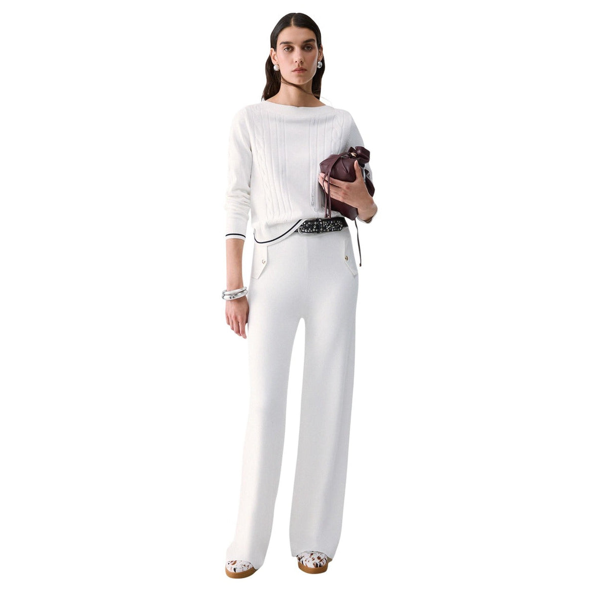Дамски бял пуловер Liu Jo Women Cable Knit Sweater TF6189MS63L V9389 Front View