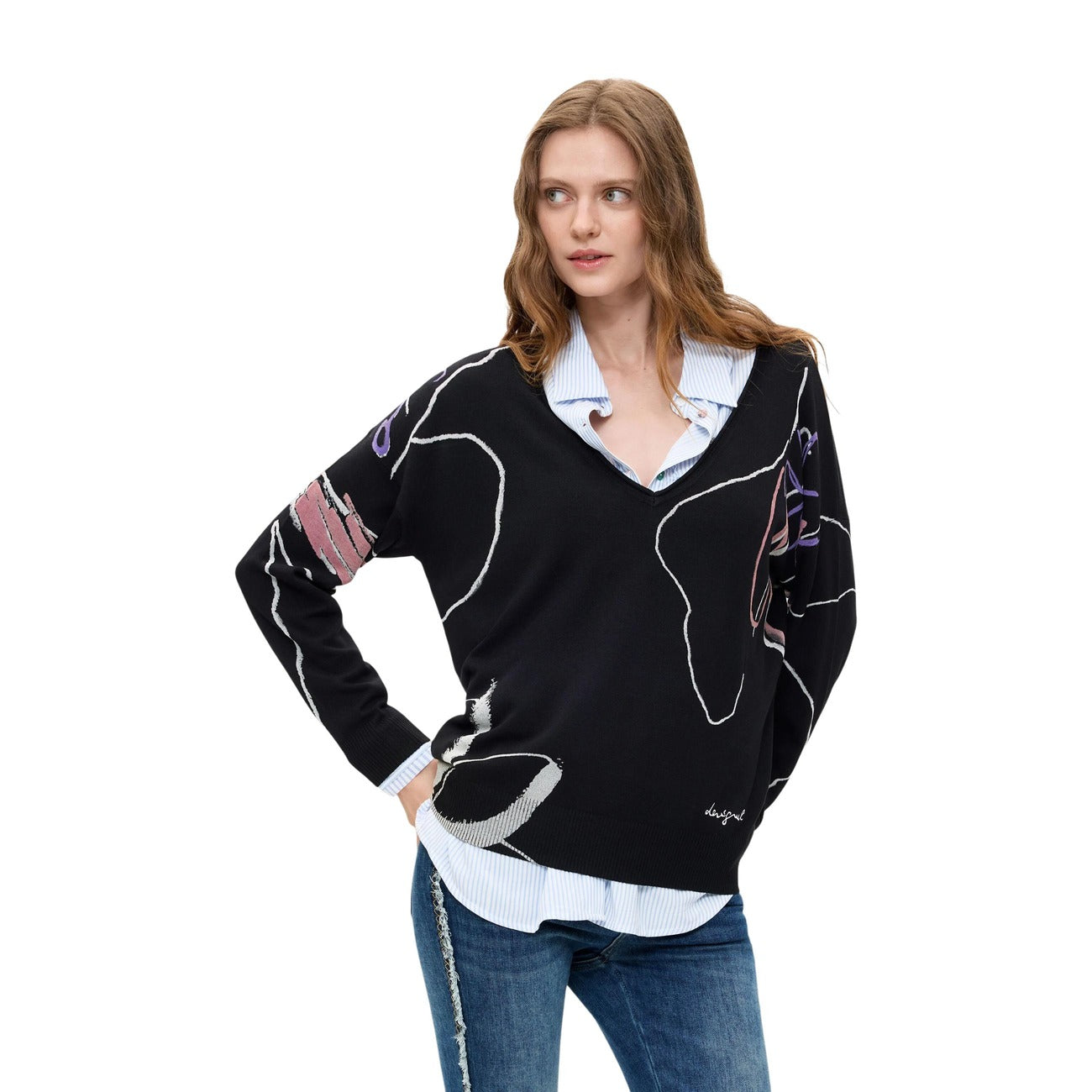 Дамски пуловер Desigual Women Sweater 26WWJF29 2000 Front View