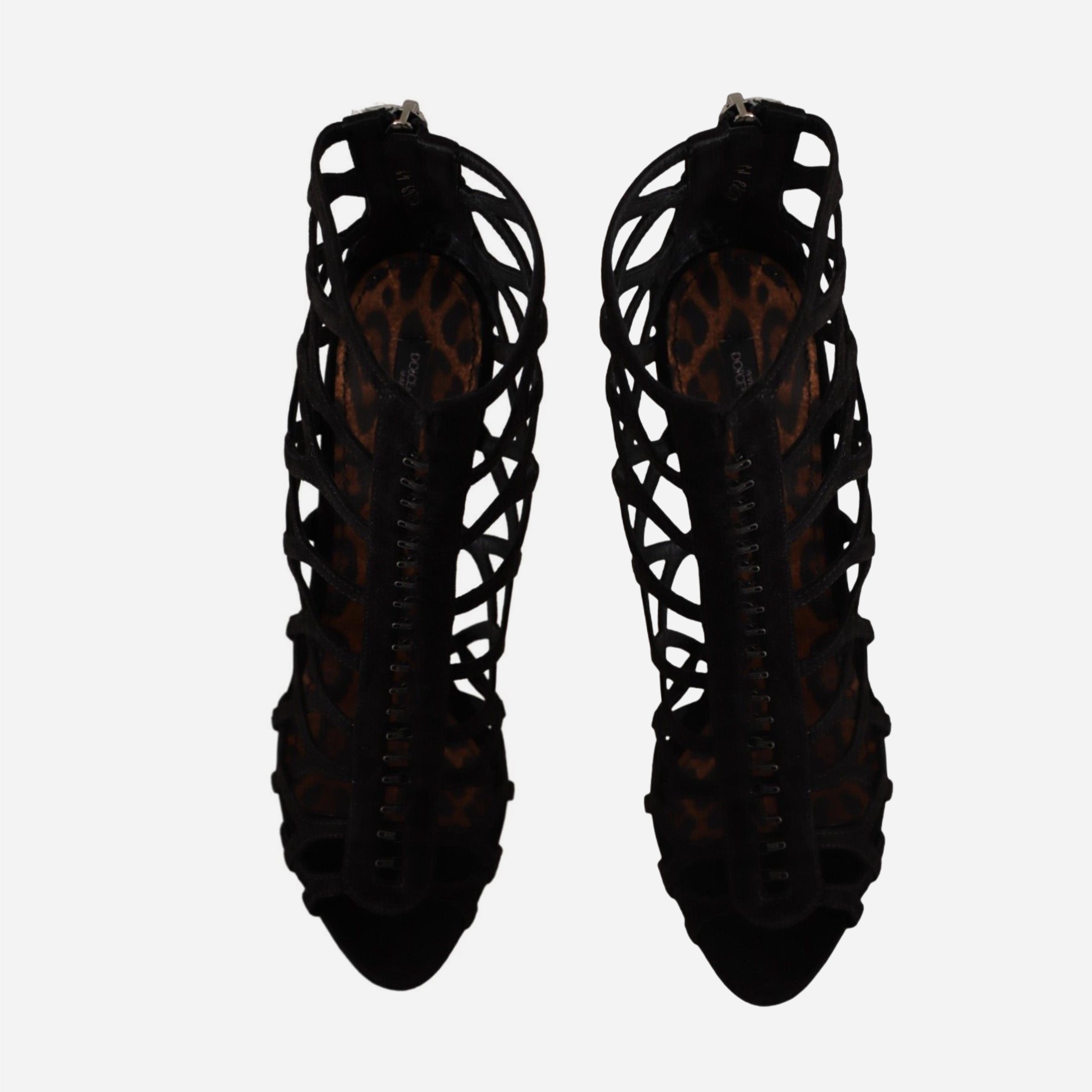 Дамски луксозни велурени сандали на висок ток в черно DOLCE & GABBANA
Women’s Luxury Black Suede Heels Sandals