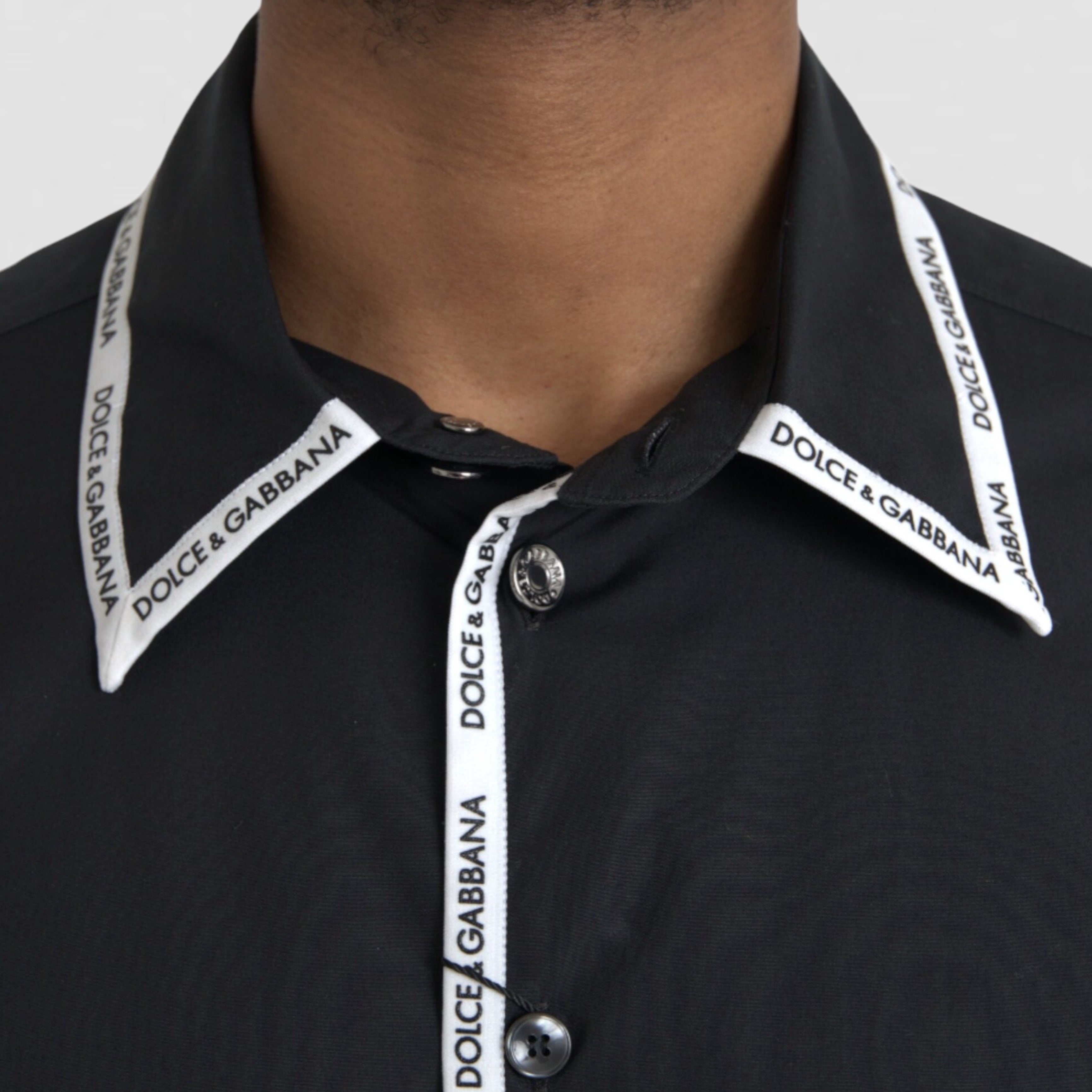 Мъжка луксозна риза Dolce & Gabbana Black Collared Long Sleeve Cotton Casual Shirt в черно 