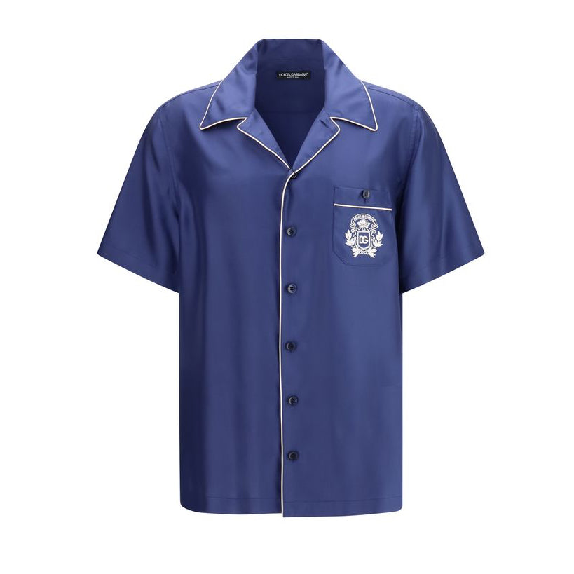 Dolce & Gabbana Blue Silk Short Sleeve Shirt G5KS3ZGK254B0065 Front View