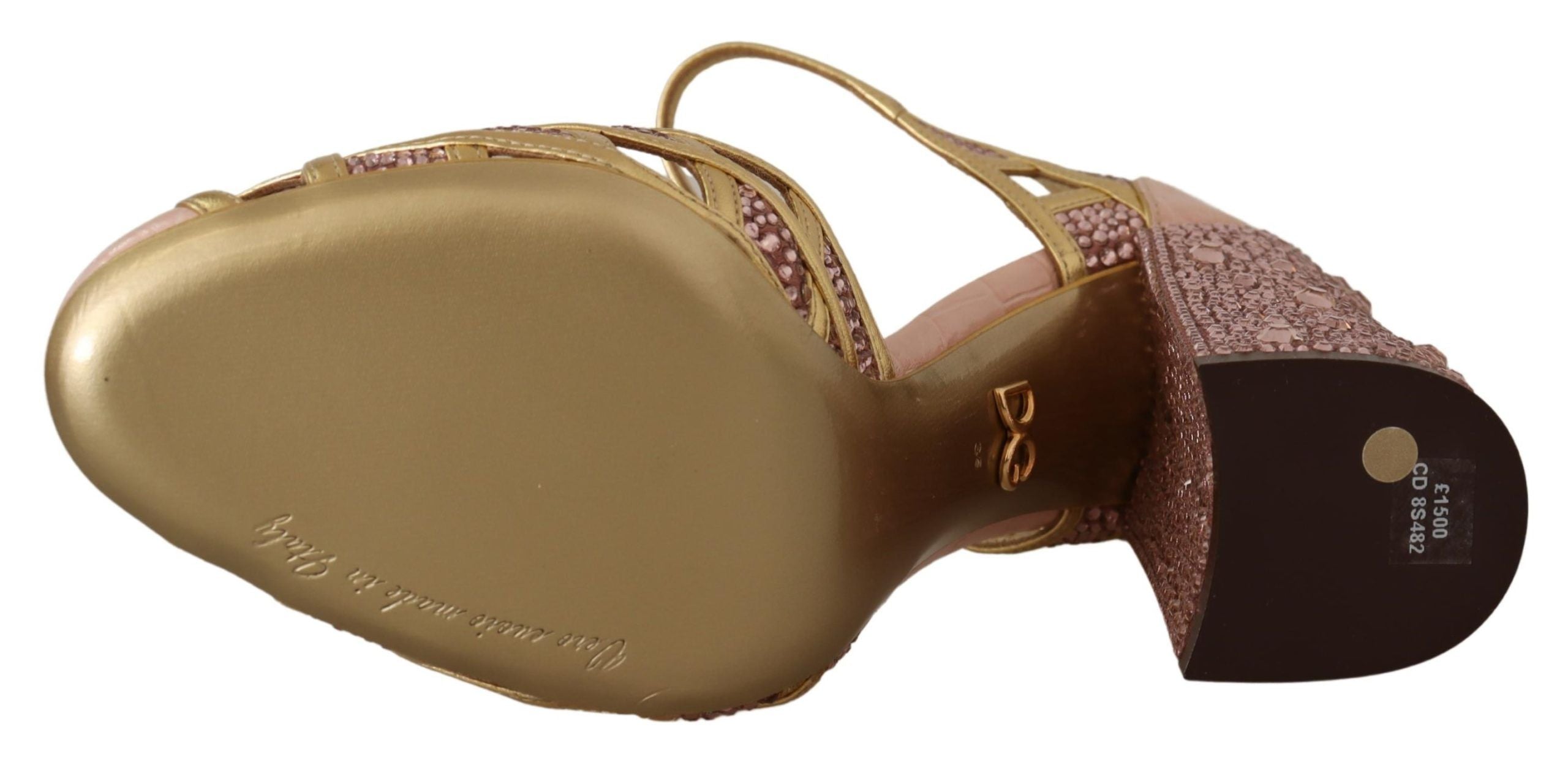 Dolce &amp; Gabbana кожени кристални помпи с коприна в розово злато