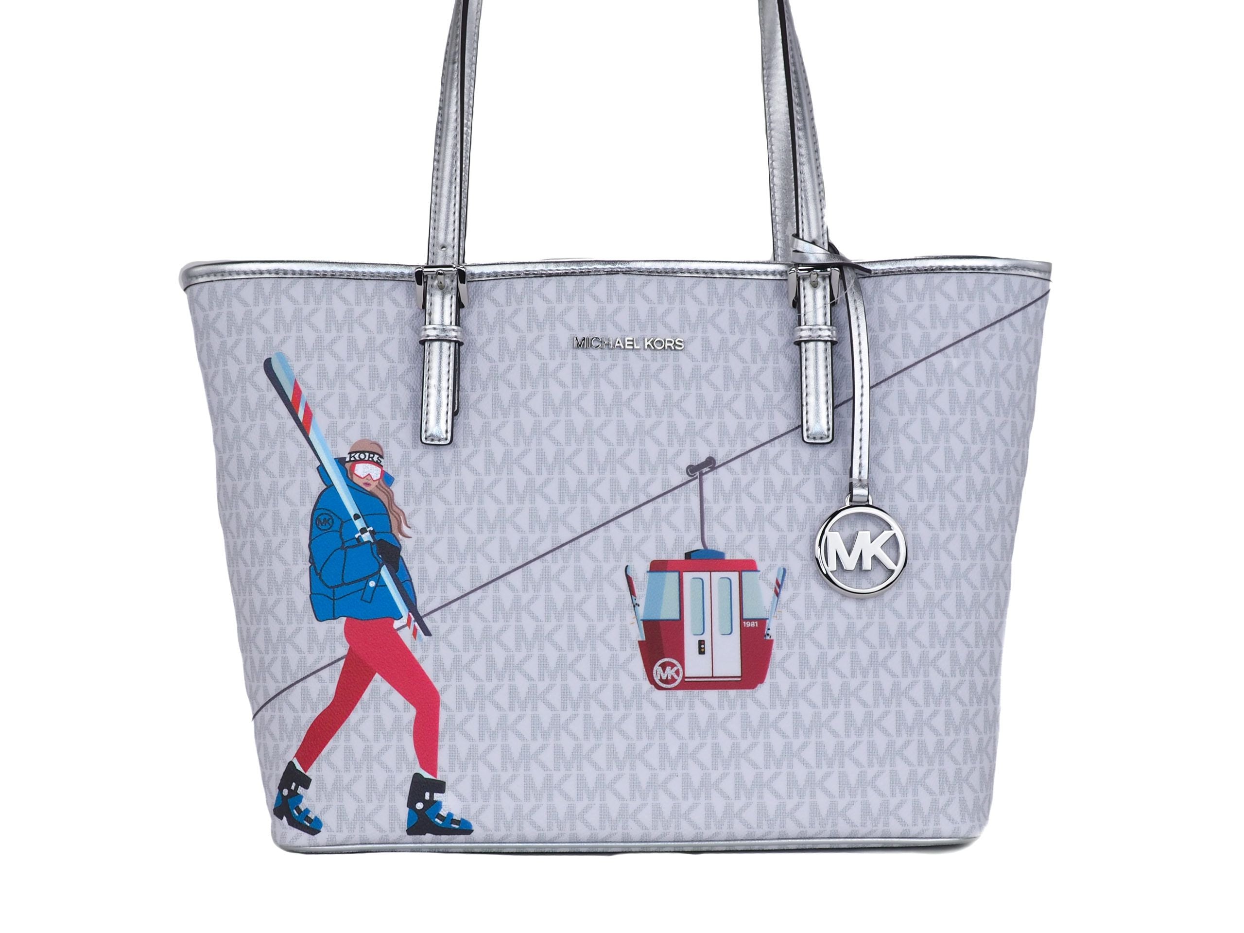 Дамска чанта Michael Kors Jet Set Girls Print Medium Signature PVC Carryall Shoulder Tote (ярко бяла многоцветна)