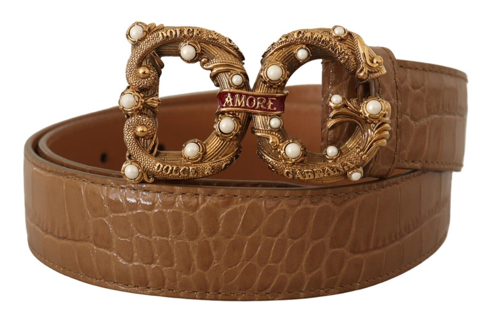 Dolce &amp; Gabbana Елегантен колан Amore от Croco кожа с перли