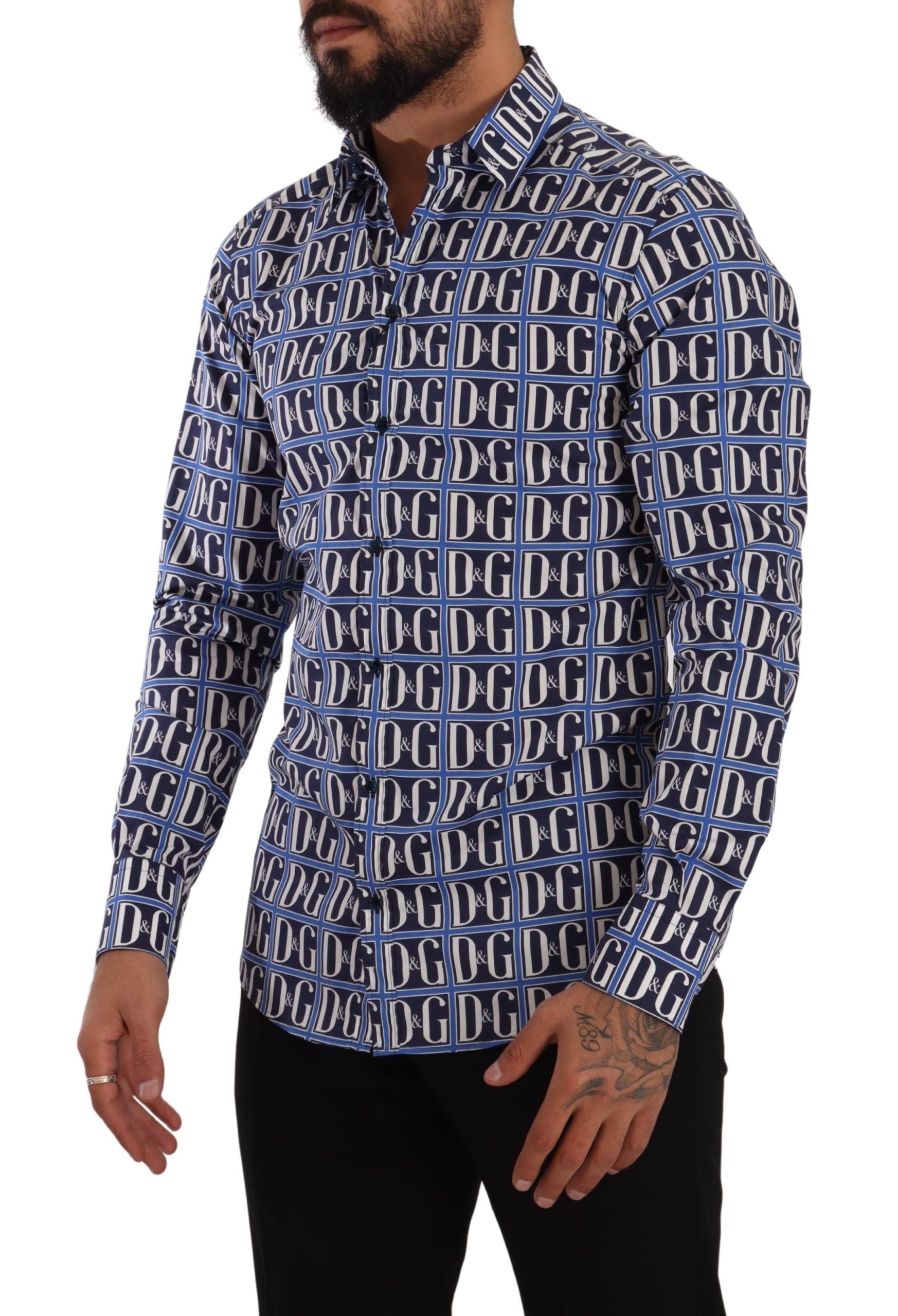 Dolce &amp; Gabbana Slim Fit синя памучна риза с лого