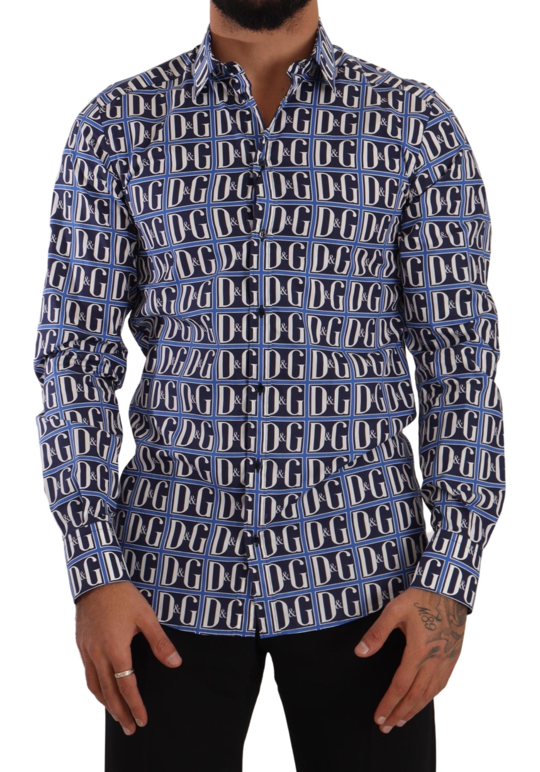 Dolce &amp; Gabbana Slim Fit синя памучна риза с лого