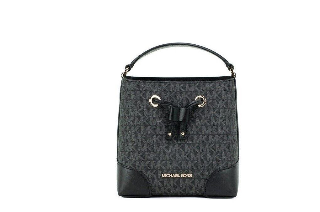 Дамска чанта Michael Kors Mercer, малка черна кожена чанта с подпис