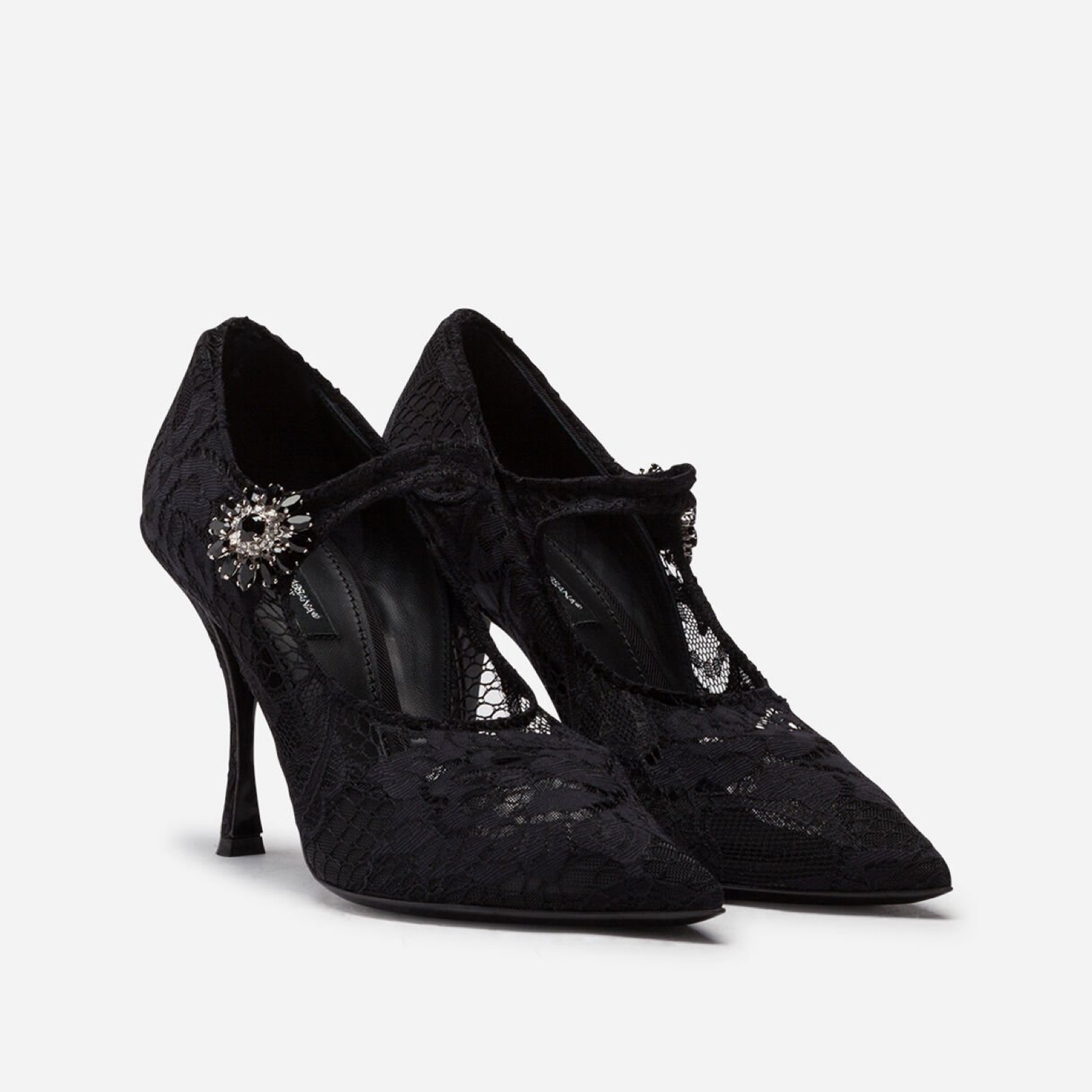 Токчета Dolce & Gabbana Black Lace Crystals Mary Jane Heels