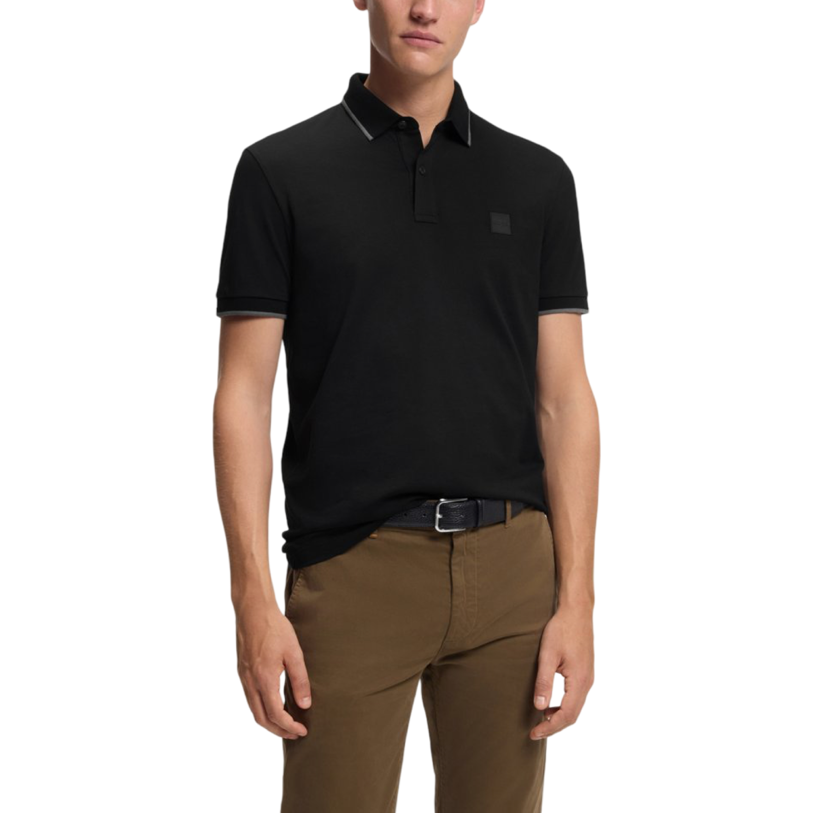 Мъжка черна поло тениска Boss Passertip Polo 50507699 001 Front View