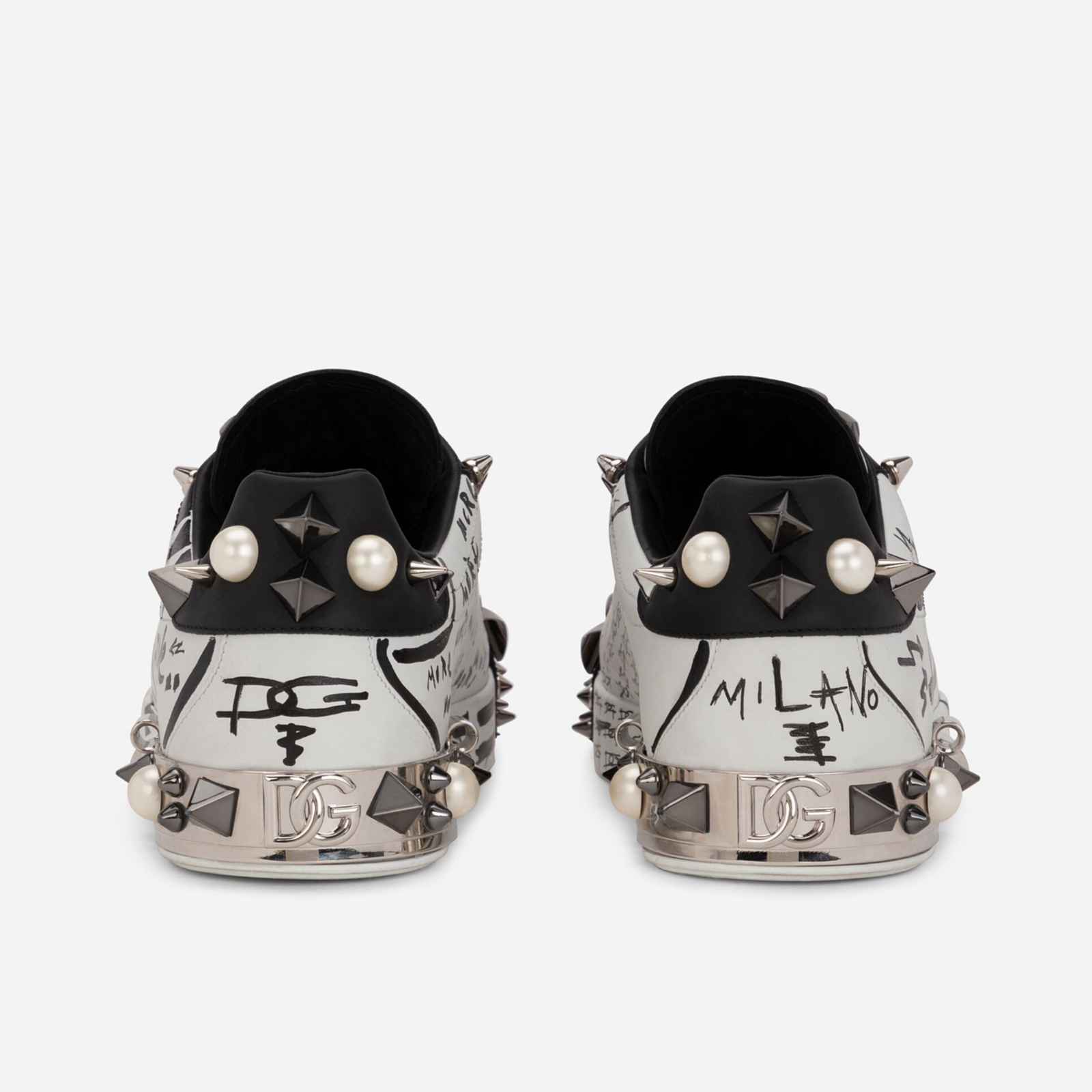 Dolce & Gabbana Portofino Hand Painted Studded Men Sneakers Heel View