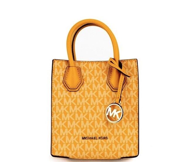 Michael Kors Mercer XS Honeycomb Gold Signature PVC чанта през рамо Север Юг