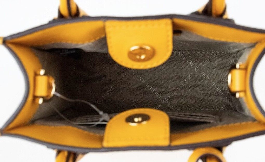 Michael Kors Mercer XS Honeycomb Gold Signature PVC чанта през рамо Север Юг