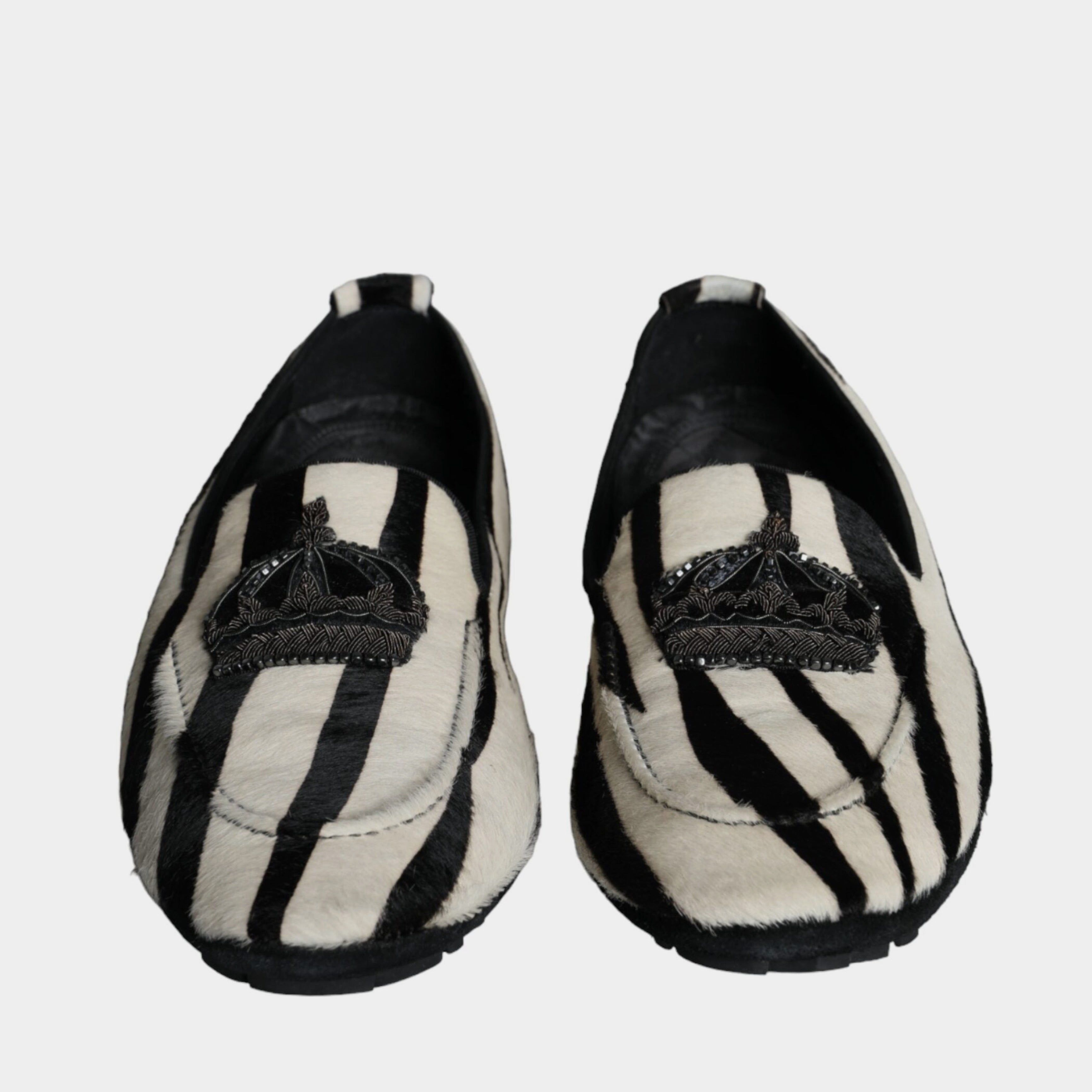 Мъжки луксозни мокасини от естествена кожа с косъм в бяло и черно Men’s Luxury Fur Black and White Loafers