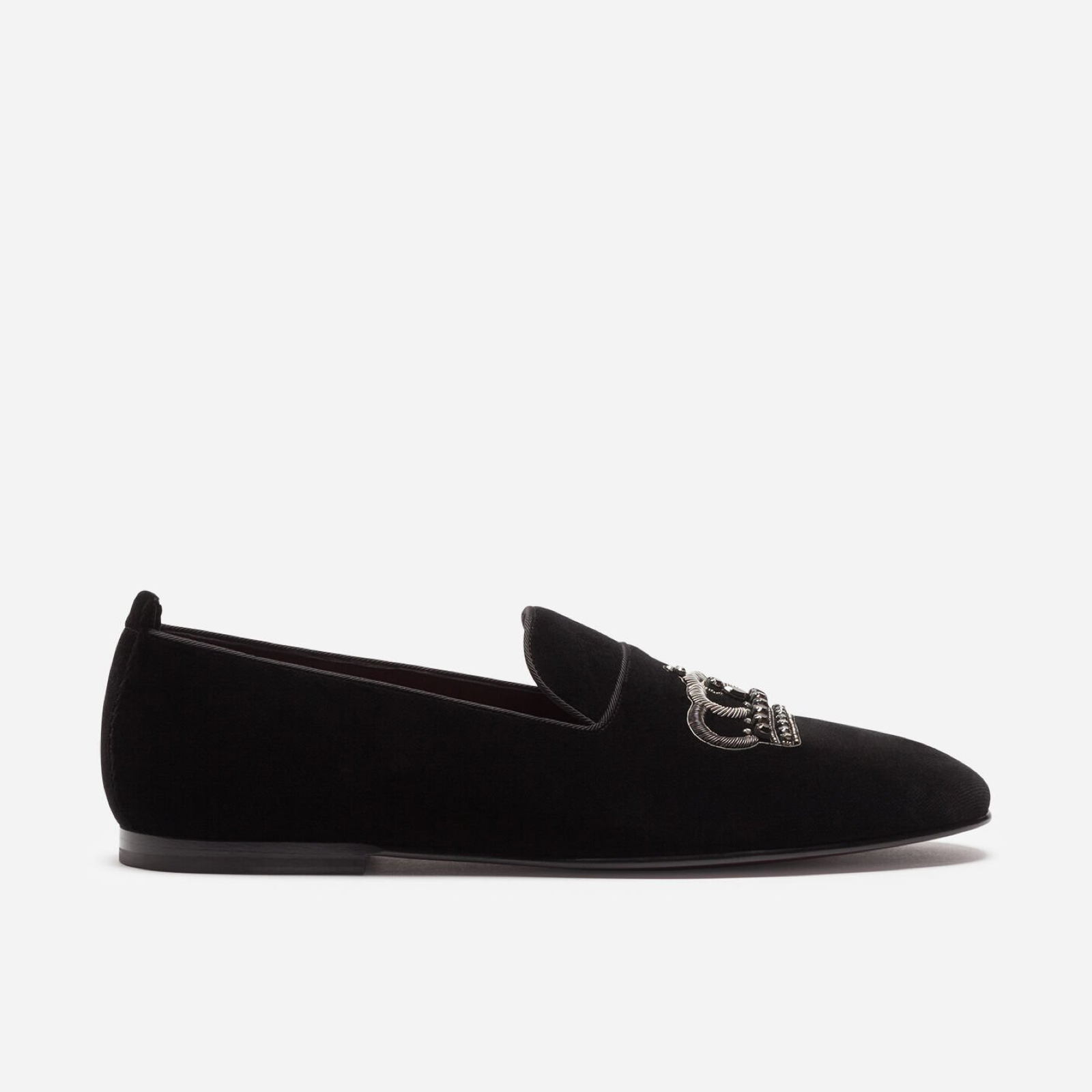 Мокасини Dolce & Gabbana Black Velvet Crystal Crown Men Loafers A50194 AU506