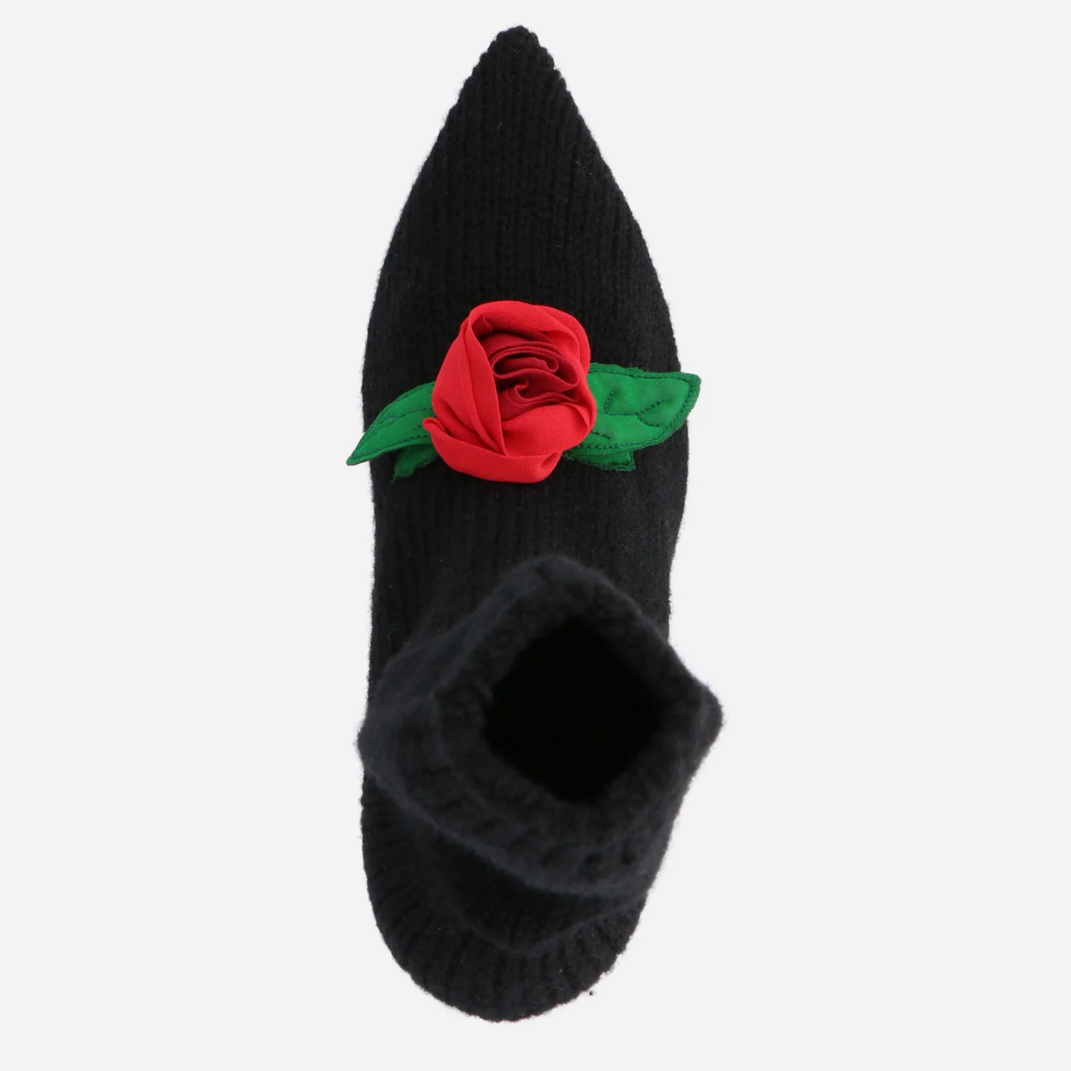 Дамски луксозни ботуши от черно плетиво с апликация роза DOLCE & GABBANA Women’s Black Stiletto Mid Calf Boots
