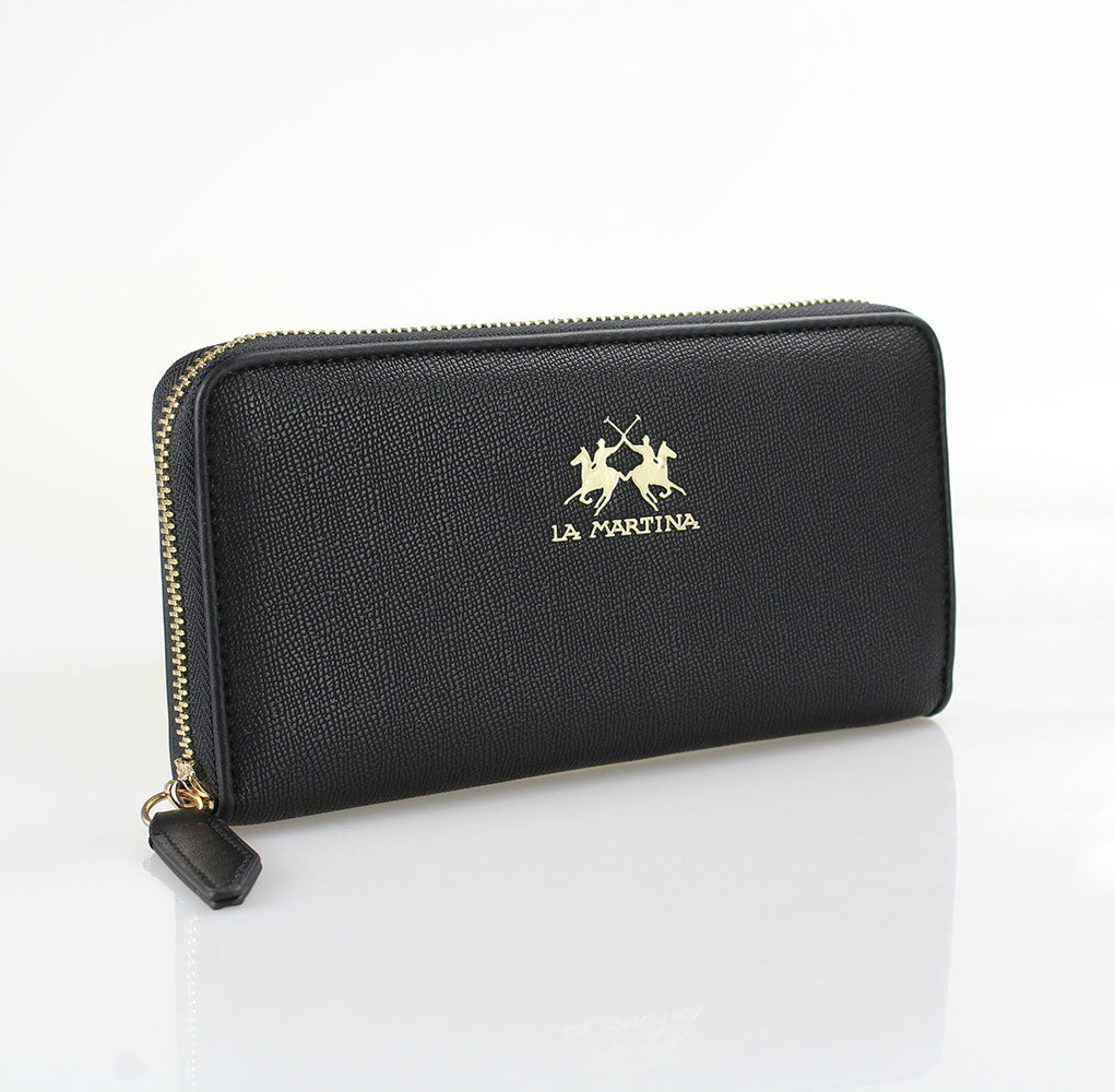 Дамско клъч портмоне Women's clutch wallet La Martina LMPD01156T Black angled view