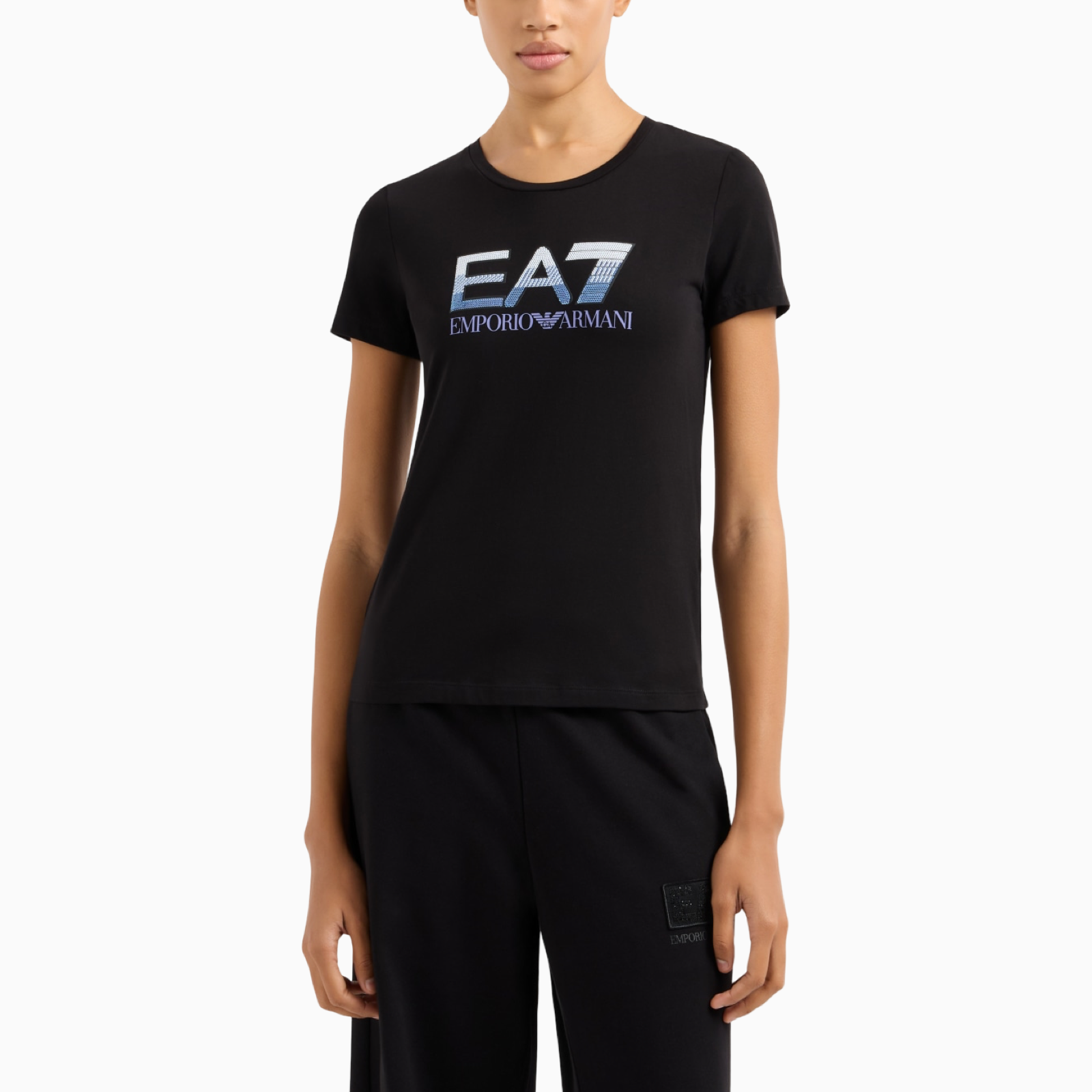 Дамска черна тениска EA7 Emporio Armani Women T-shirt 7W000183 AF10373 Front View
