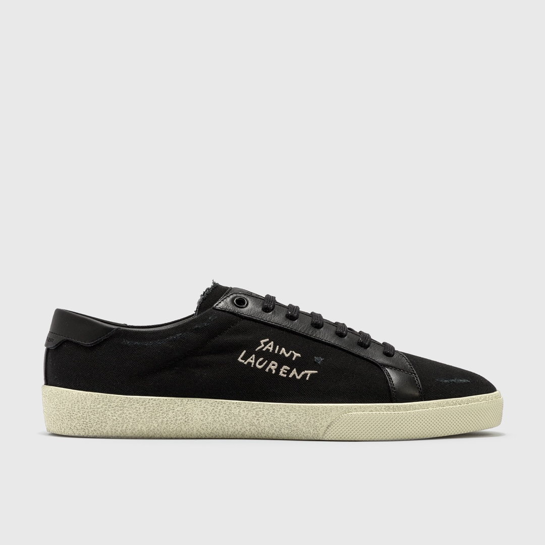 Дамски кецове Saint Lauren Black Canvas & Leather Low-Top Sneakers