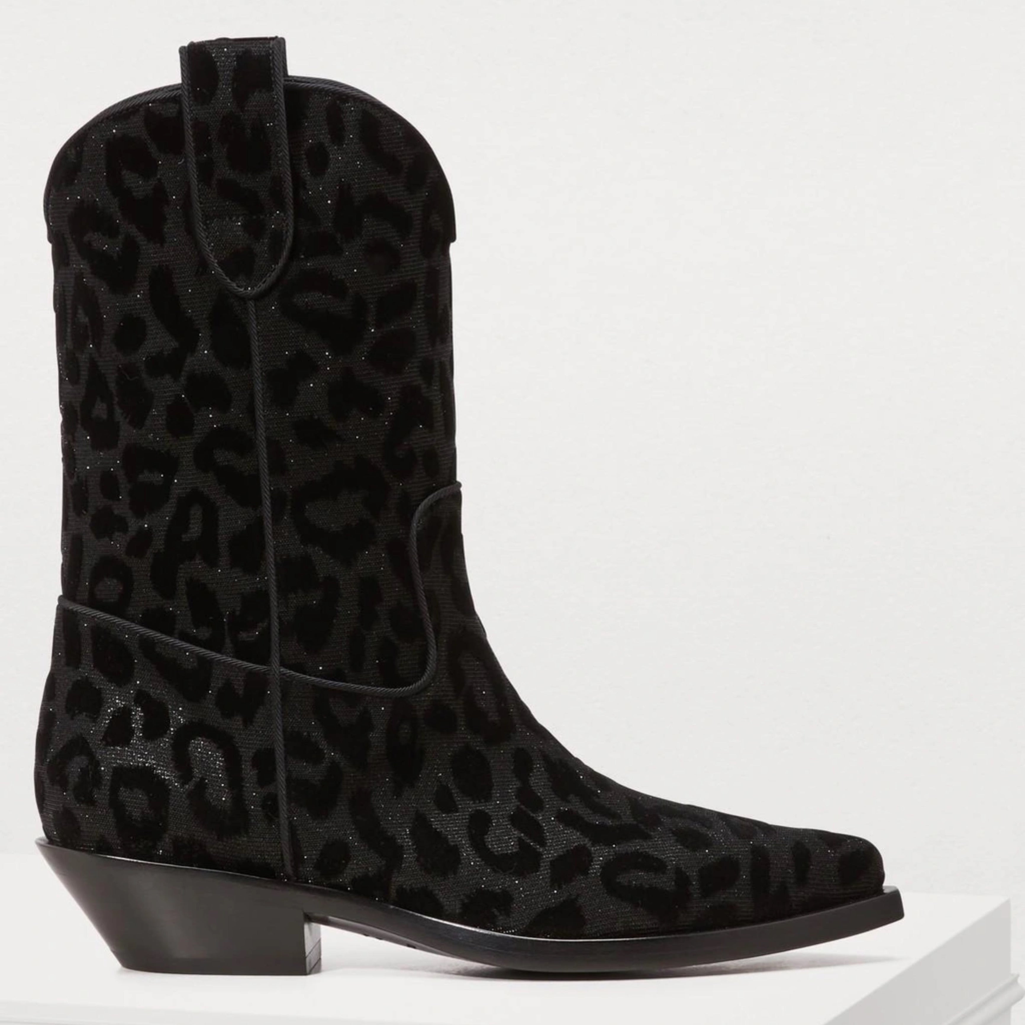 Дамски каубойски ботуши Dolce & Gabbana Women Black Gray Leopard Cowboy Boots в черно и сиво