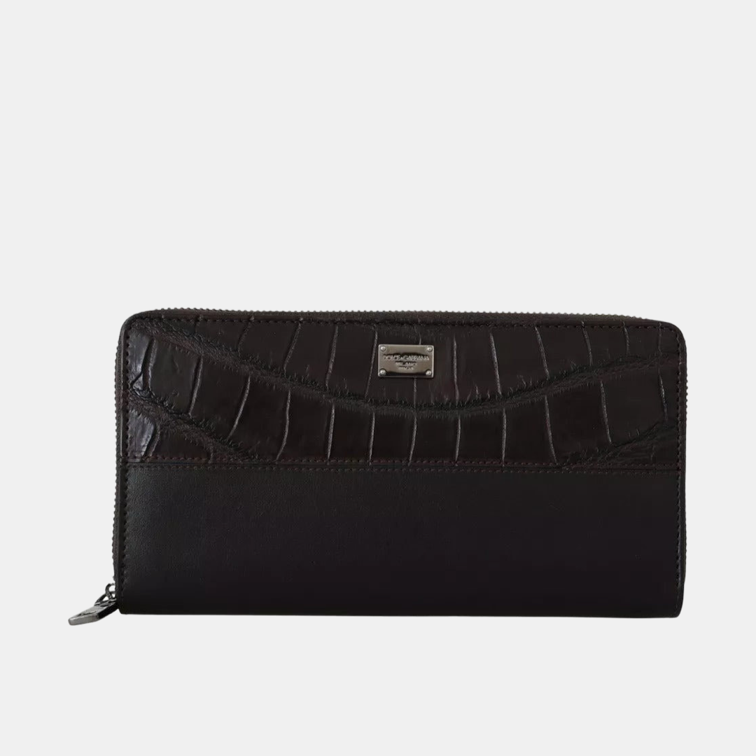 Кафяво клъч портмоне Dolce & Gabbana Brown Exotic Leather Continental Clutch Wallet