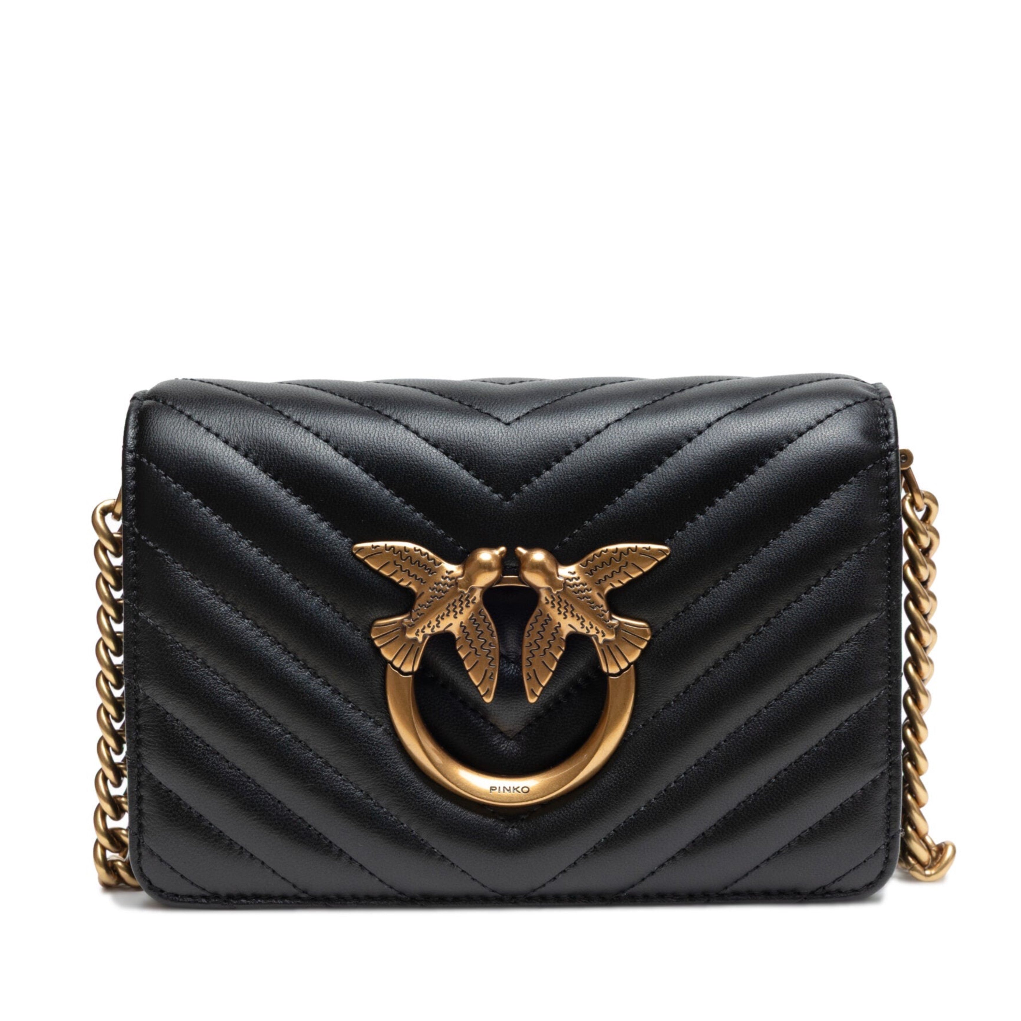 Дамска чанта Women’s shoulder bag PINKO Love One Mini Chevron 100067 A0GK Z99Q Black front view