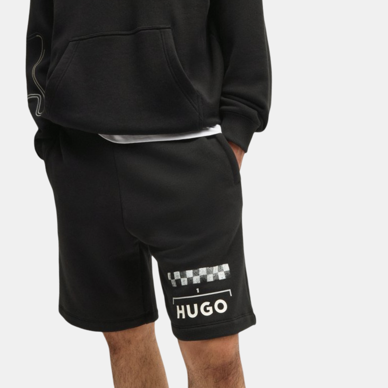 Мъжки черни памучни къси панталони Hugo Dortie 50531759 001 Side View
