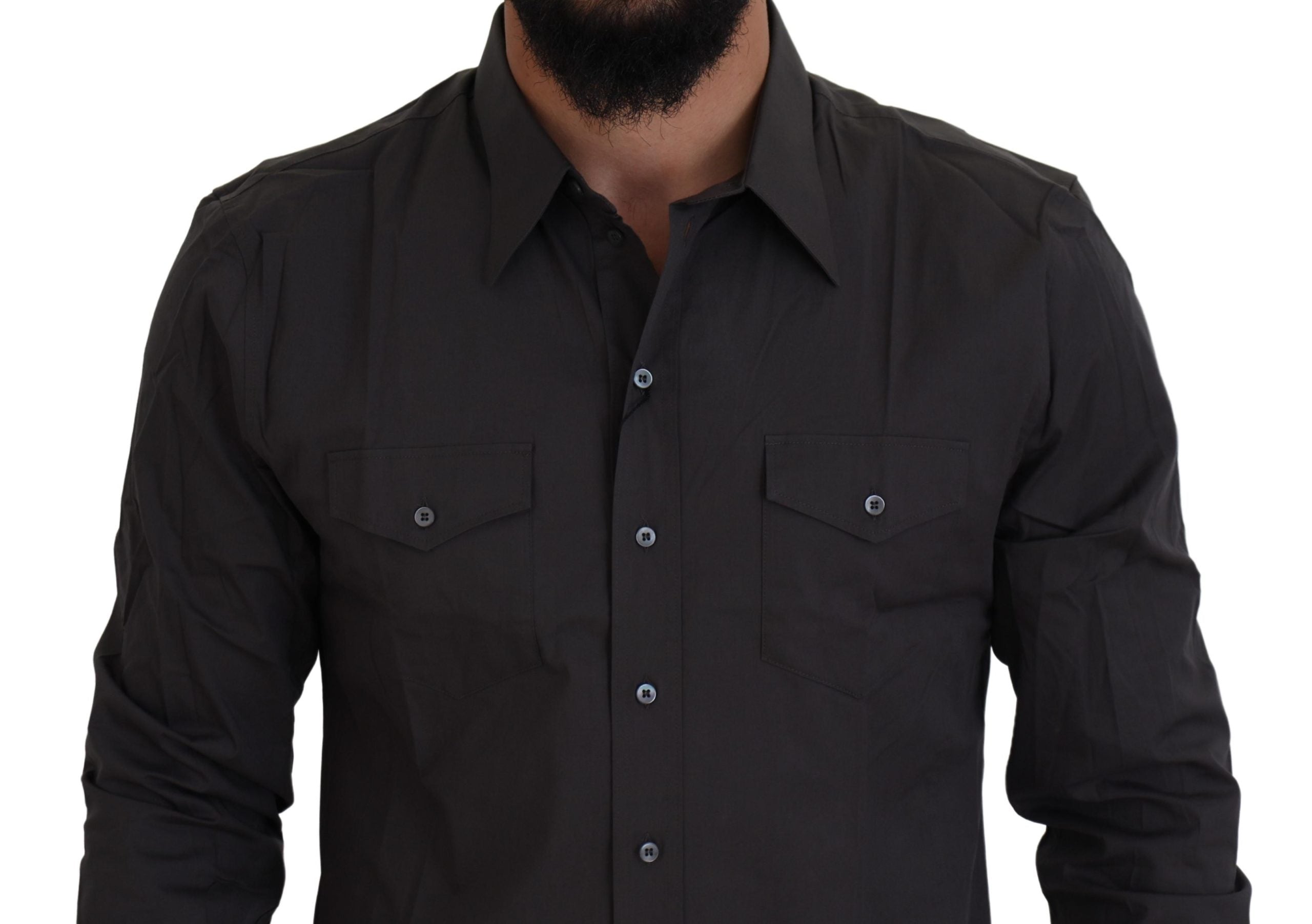 Dolce &amp; Gabbana Елегантна сива прилепнала риза Sicilia