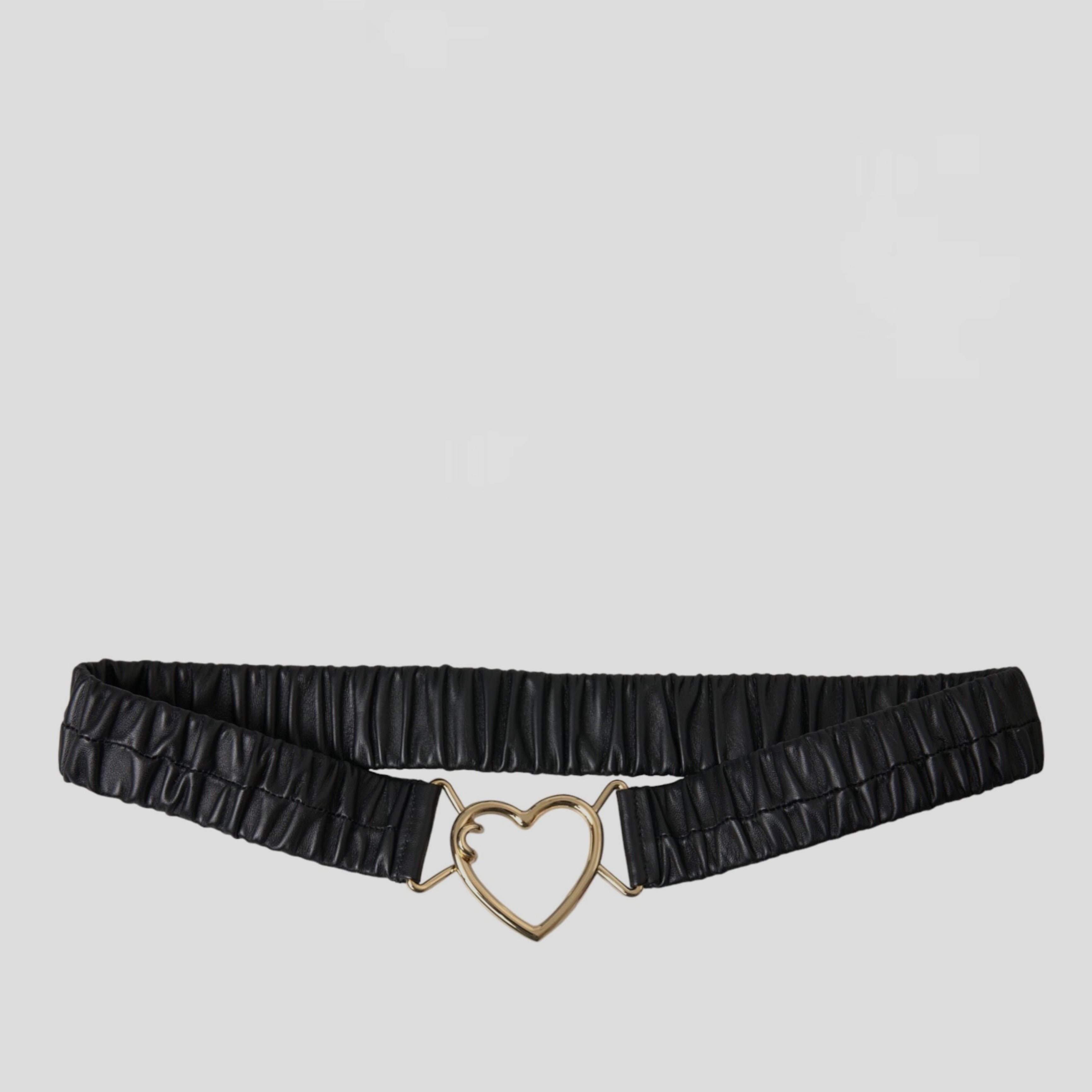 Дамски луксозен кожен колан с катарама във формата на сърце DOLCE & GABBANA Women’s Luxury Black Leather Gold Heart Metal Buckle Belt