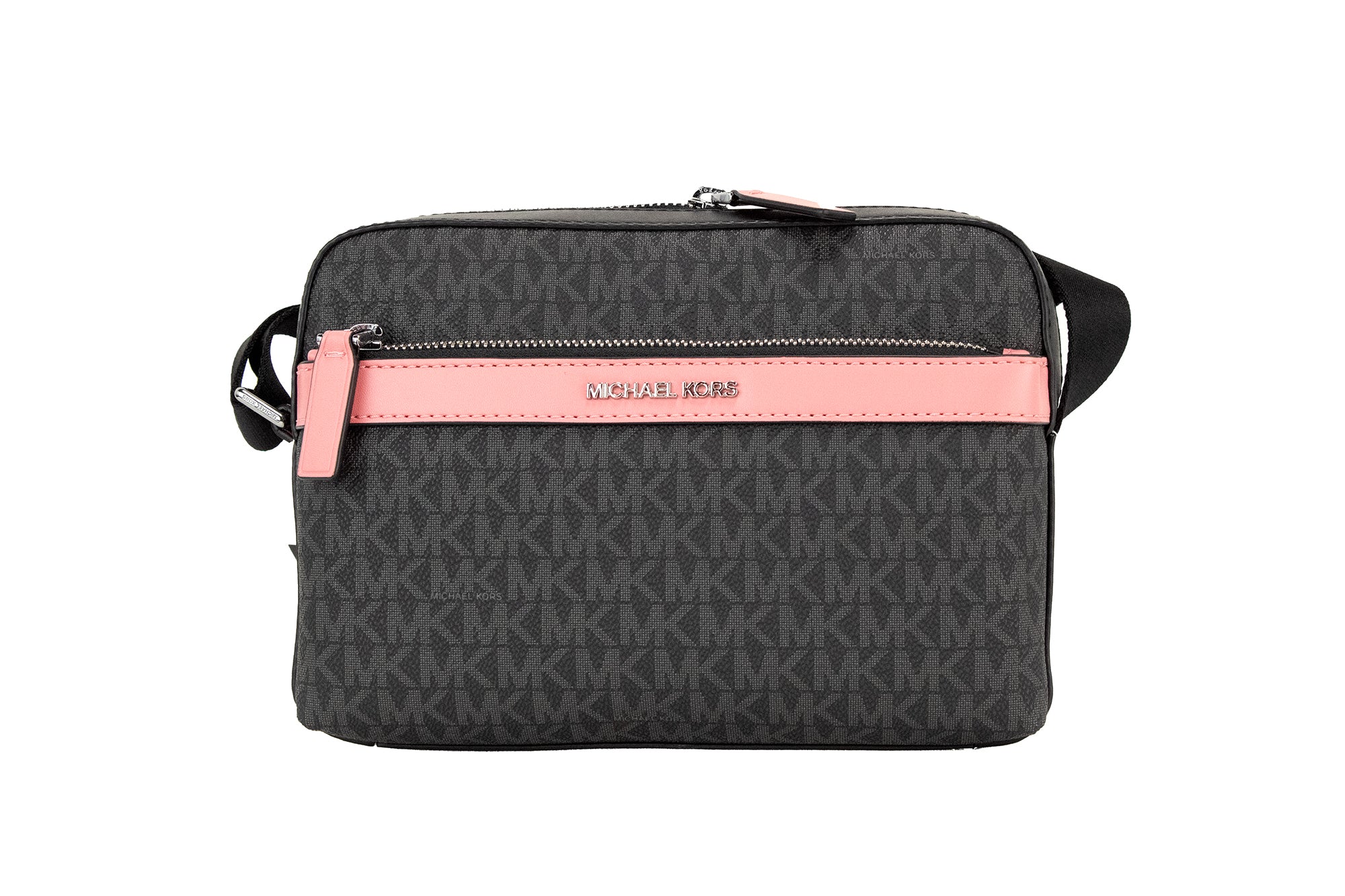 Michael Kors Cooper малка черна розова фирмена PVC чанта за през рамо