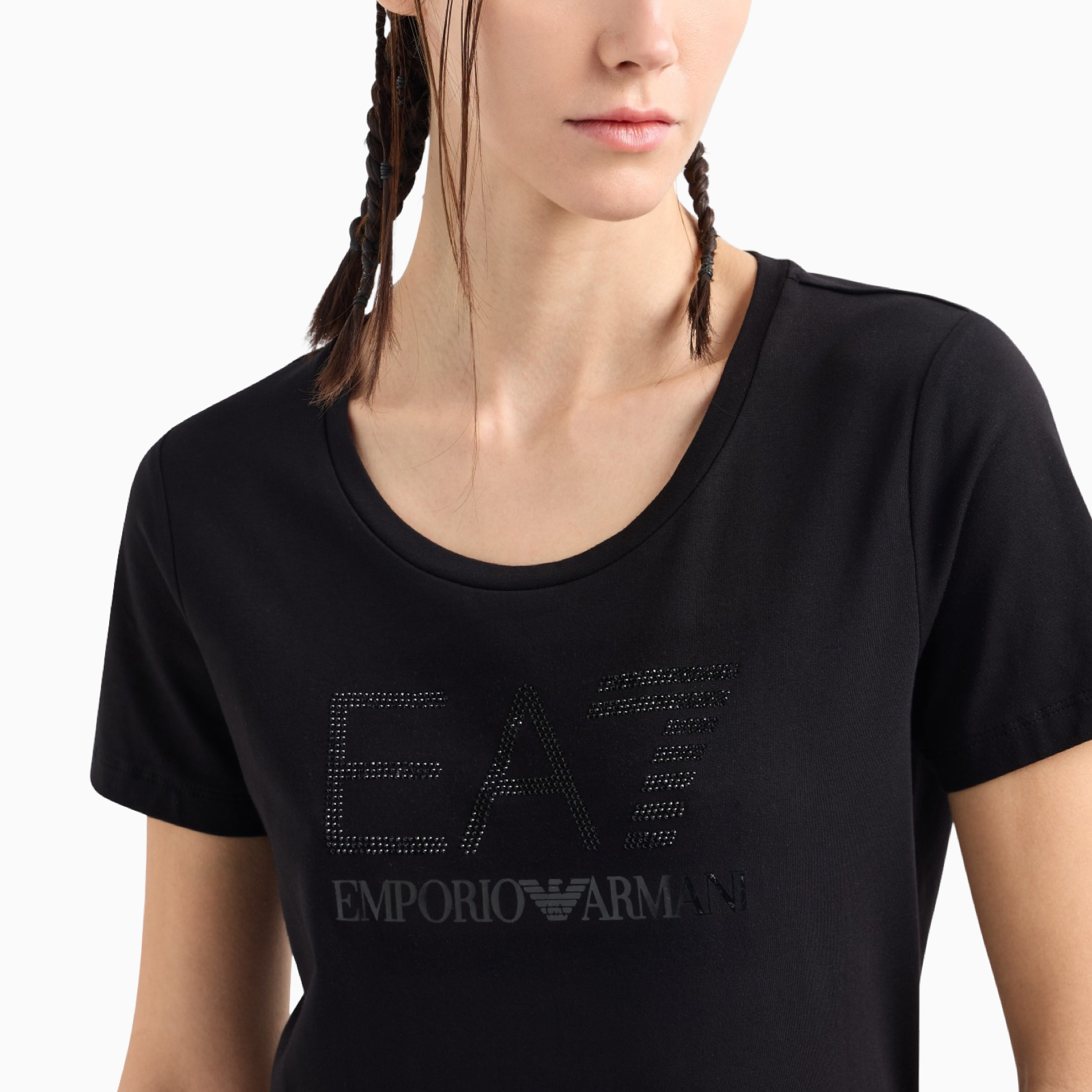 Дамска черна тениска EA7 Emporio Armani Women T-shirt 7W000094 AF10373 Close-Up