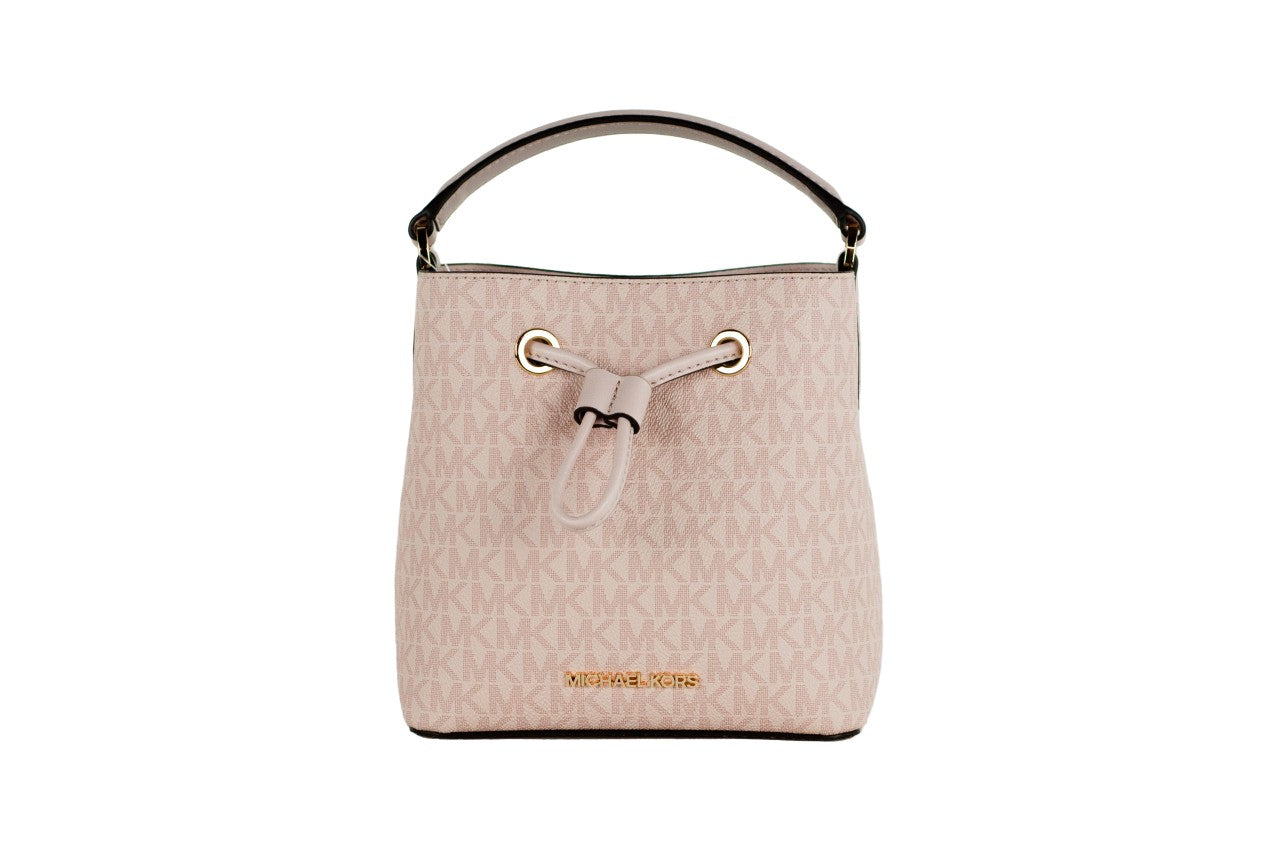 Michael Kors Suri Small Dark Powder Blush Signature PVC Bucket Crossbody чанта