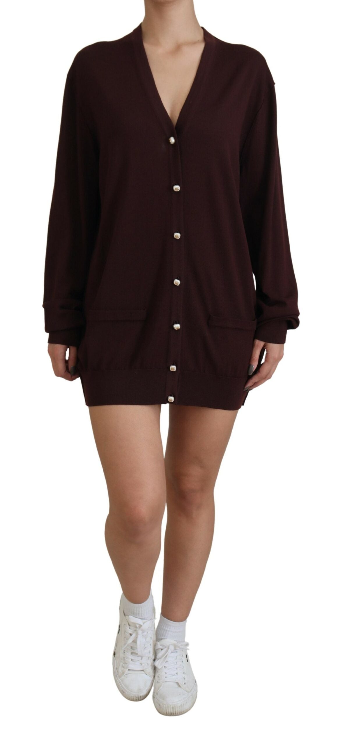 Dolce &amp; Gabbana Chic Maroon вълнена жилетка с V-образно деколте