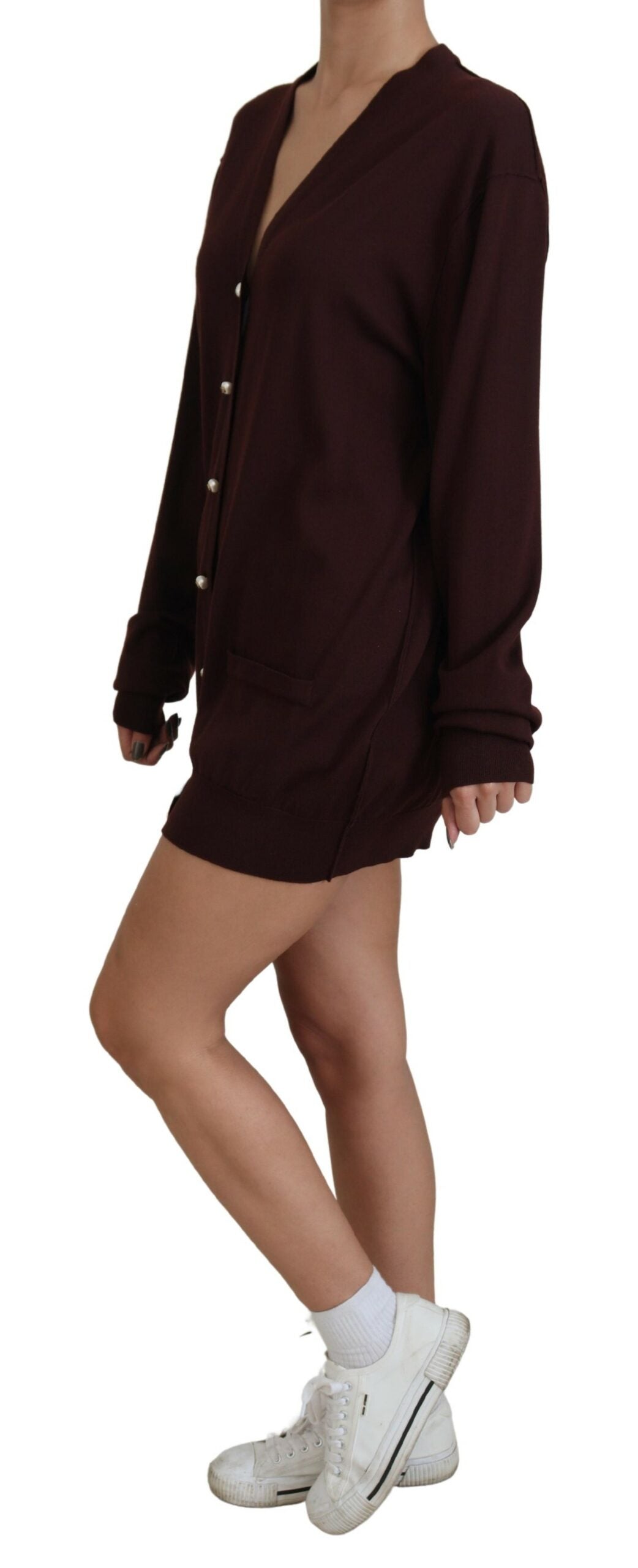 Dolce &amp; Gabbana Chic Maroon вълнена жилетка с V-образно деколте