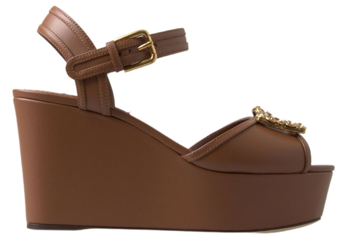 Dolce &amp; Gabbana Chic кафяви кожени клинове с каишка на глезена