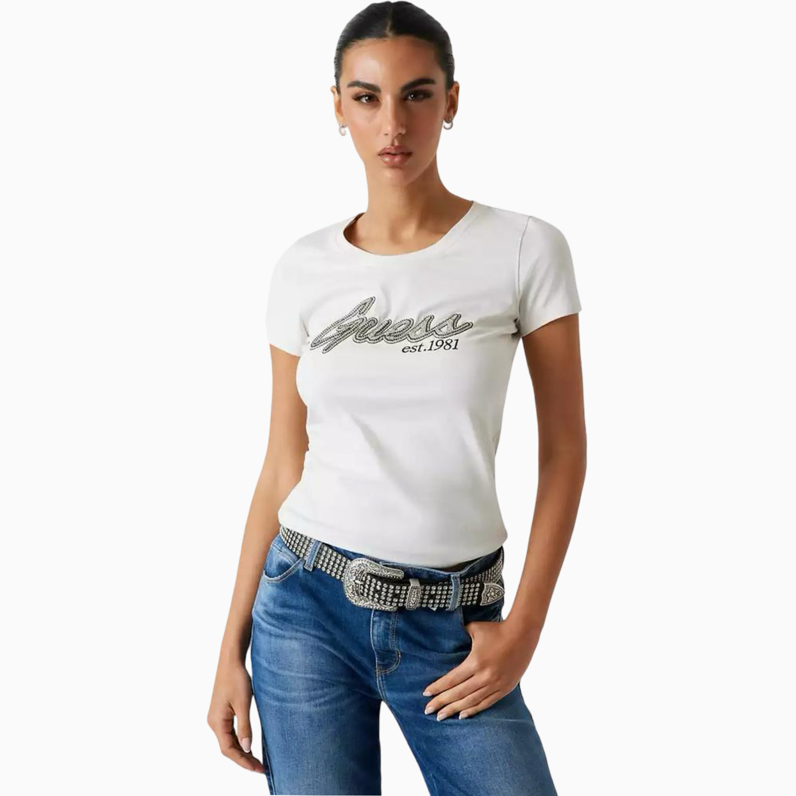 Дамска бяла тениска Guess T-shirt W5YI16 J1314 Front View