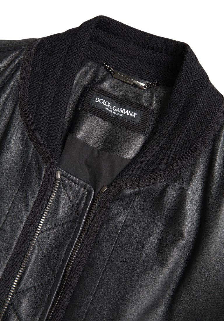 Елегантно черно кожено бомбър яке Dolce &amp; Gabbana