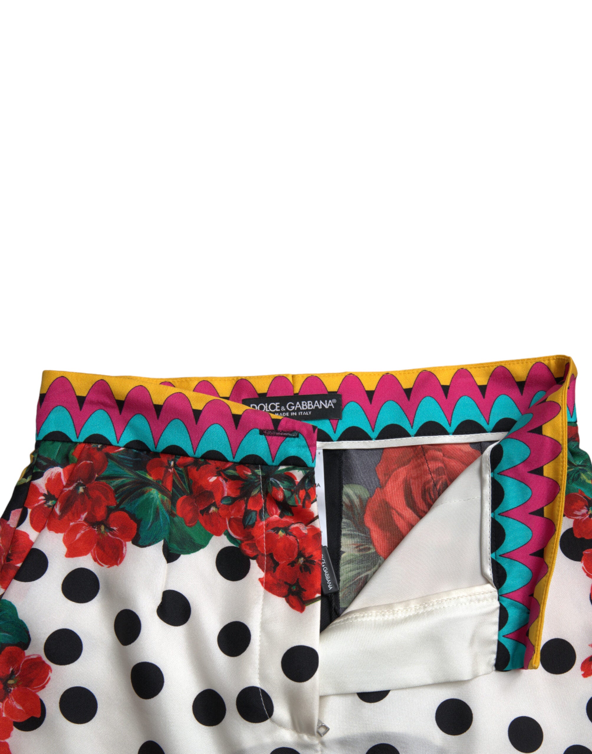 Многоцветни копринени горещи панталони с висока талия Dolce &amp; Gabbana