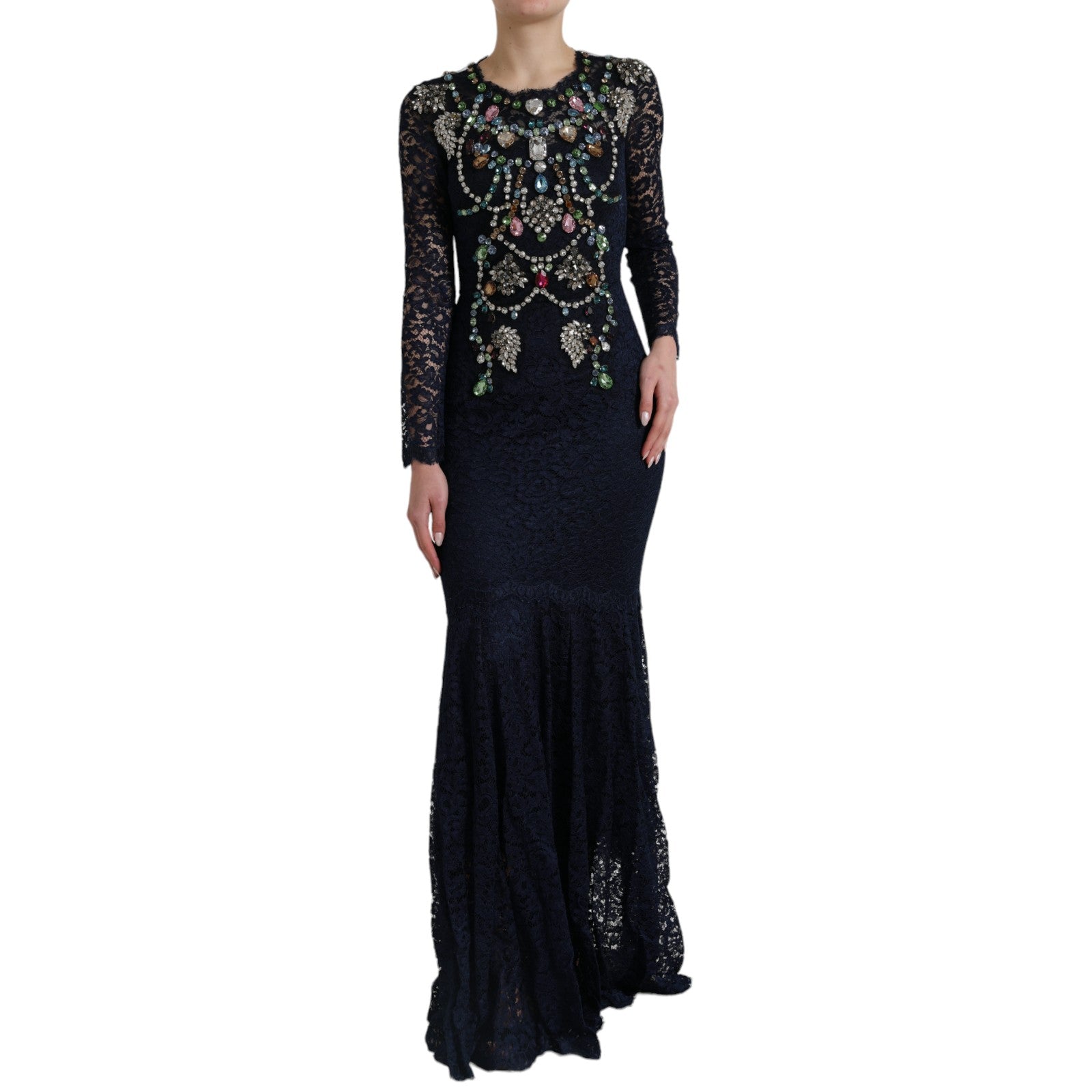 Dolce &amp; Gabbana, украсена с кристали, тъмносиня рокля