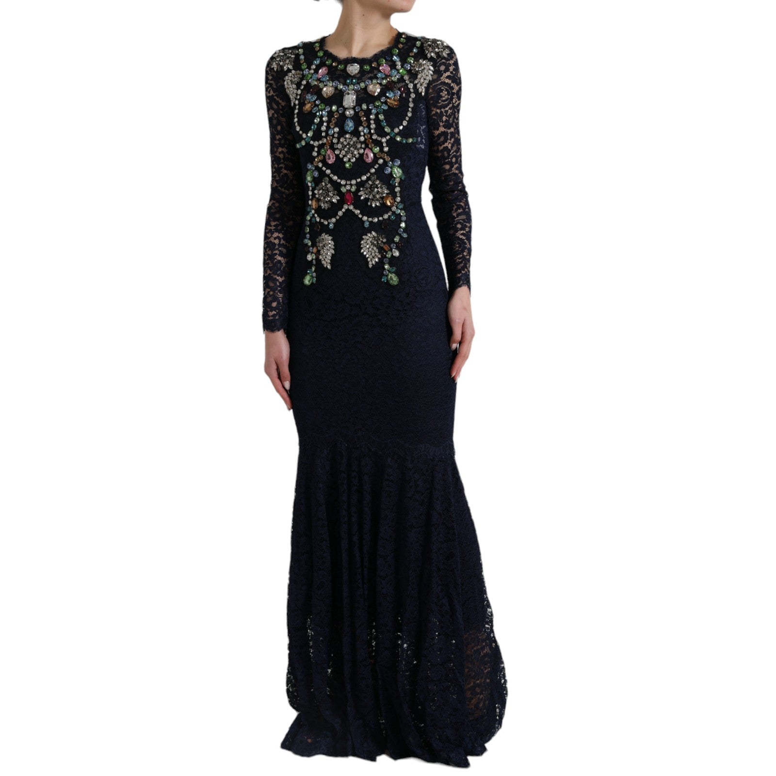 Dolce &amp; Gabbana, украсена с кристали, тъмносиня рокля